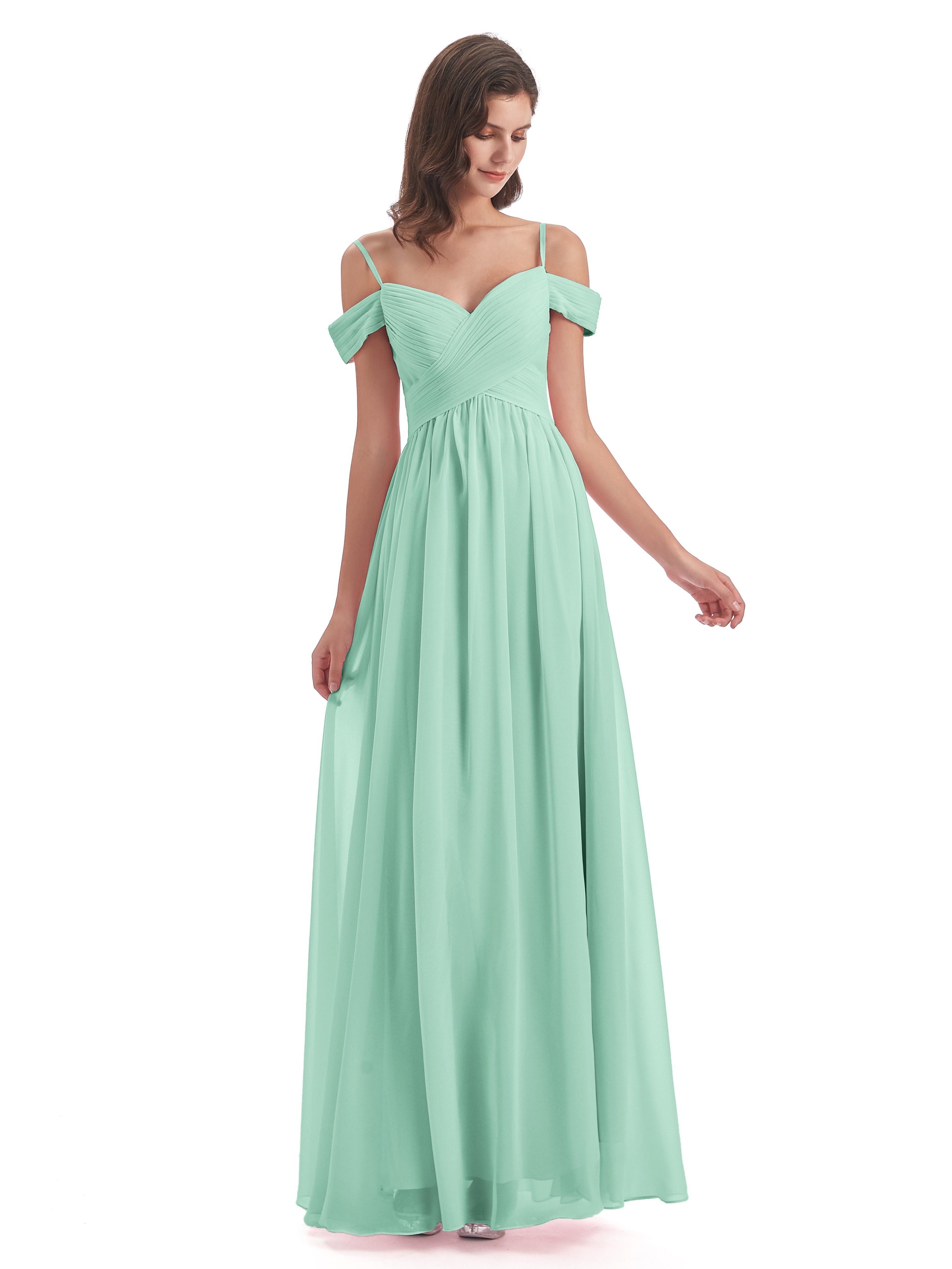 Robe Demoiselle D Honneur Menthe Bretelles Spaghetti Trapèze Mousseline Robes Demoiselle D'Honneur