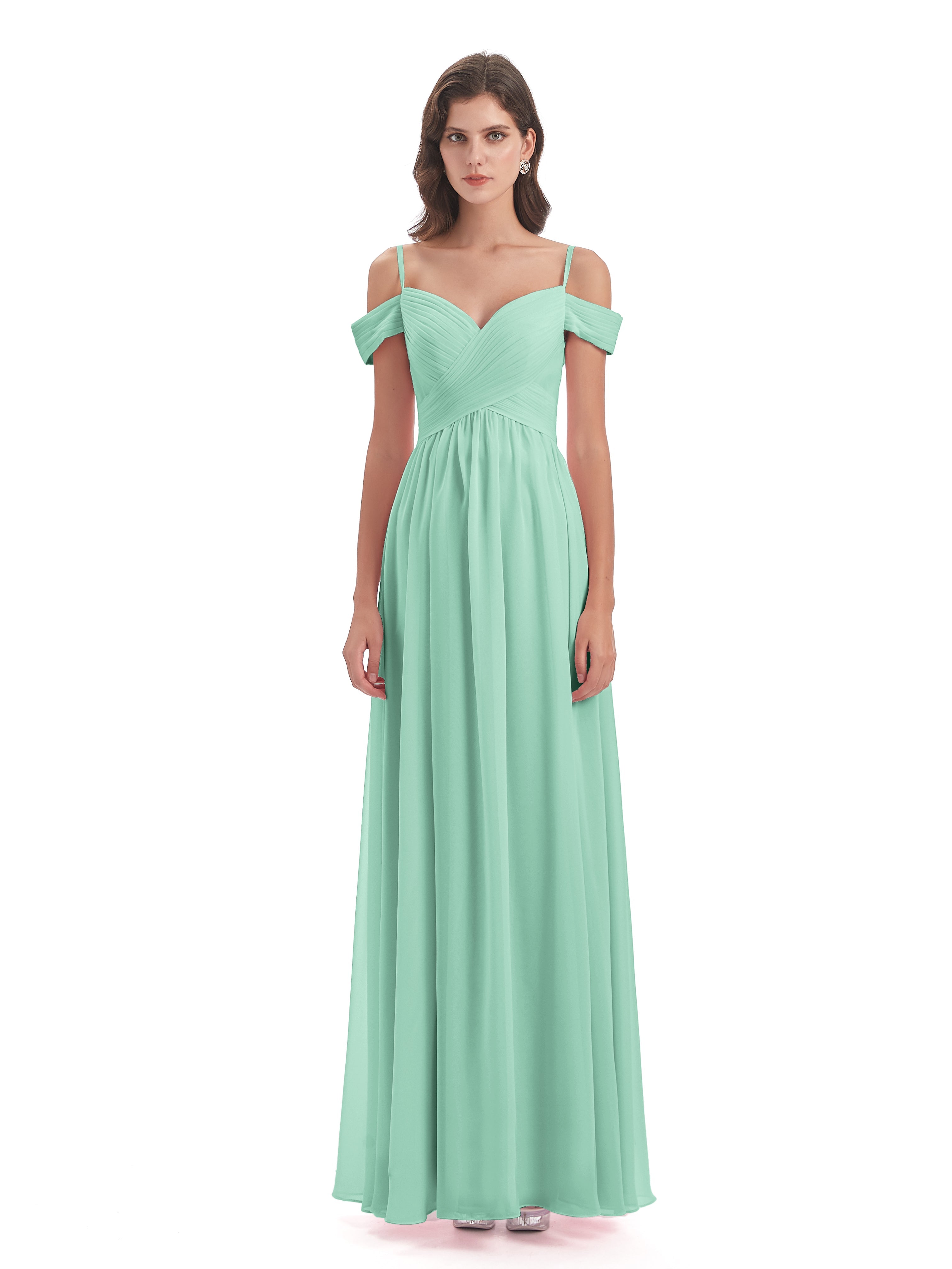 Robe Demoiselle D Honneur Menthe Bretelles Spaghetti Trapèze Mousseline Robes Demoiselle D'Honneur