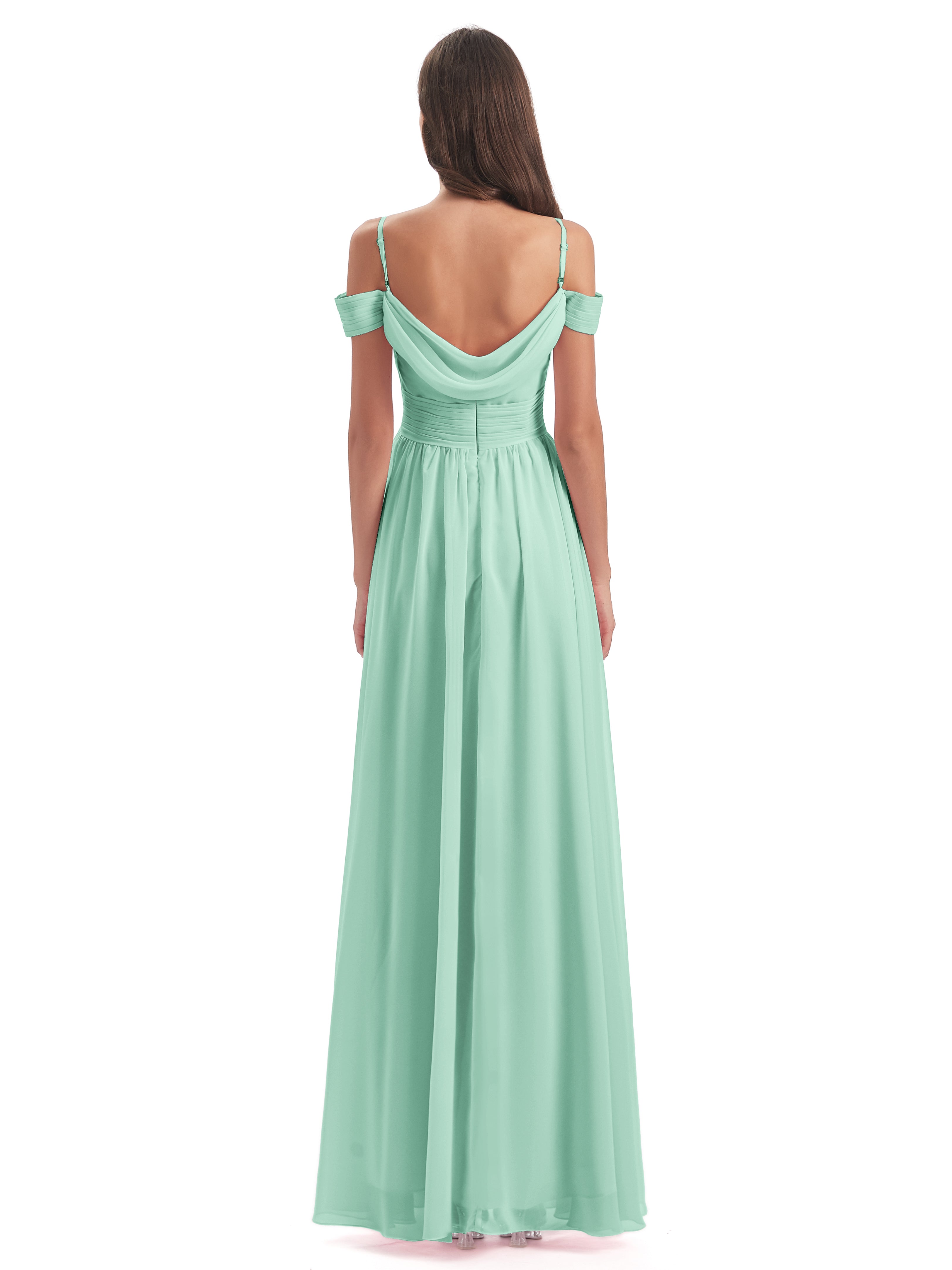 Robe Demoiselle D Honneur Menthe Bretelles Spaghetti Trapèze Mousseline Robes Demoiselle D'Honneur
