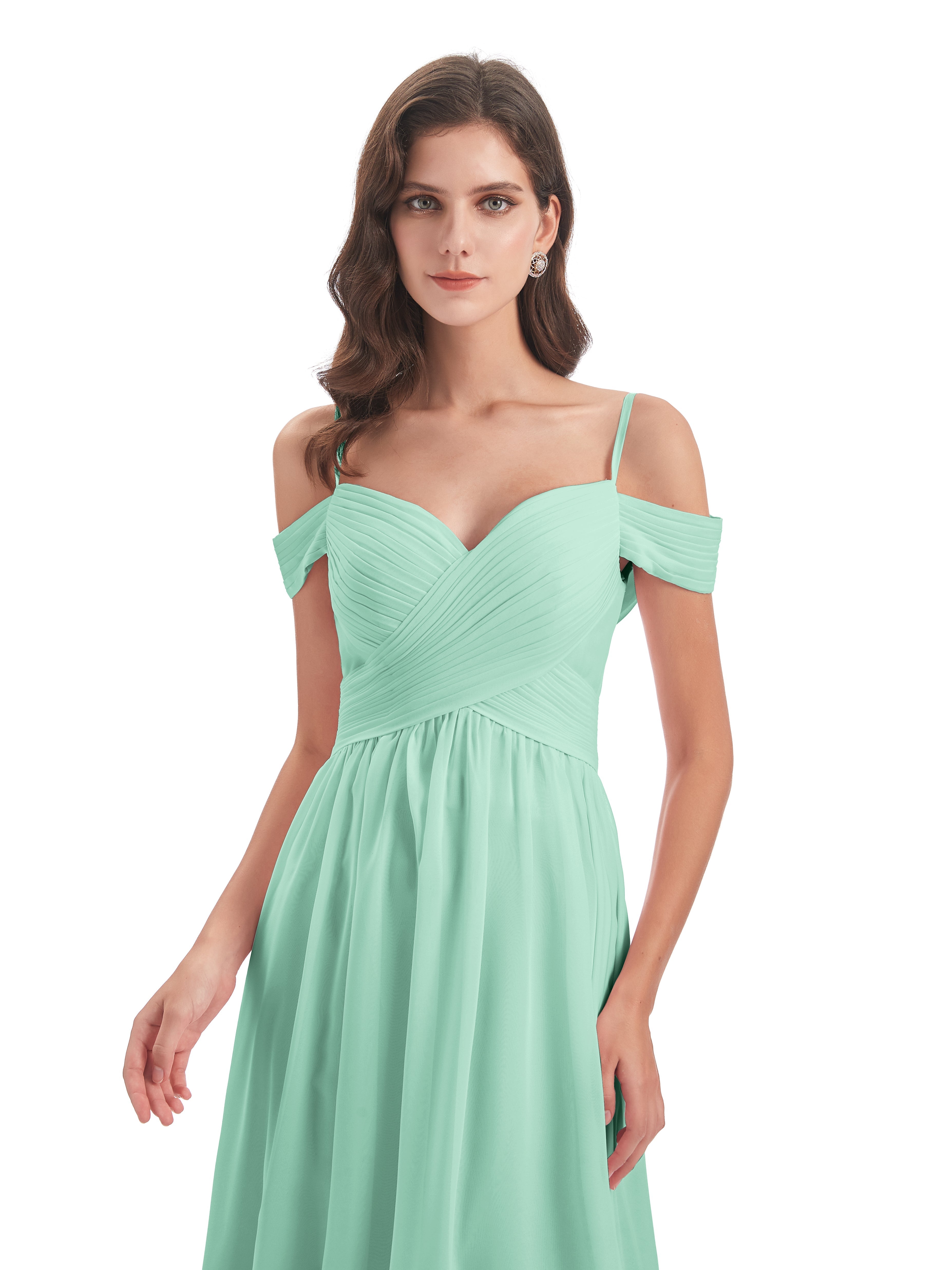 Robe Demoiselle D Honneur Menthe Bretelles Spaghetti Trapèze Mousseline Robes Demoiselle D'Honneur