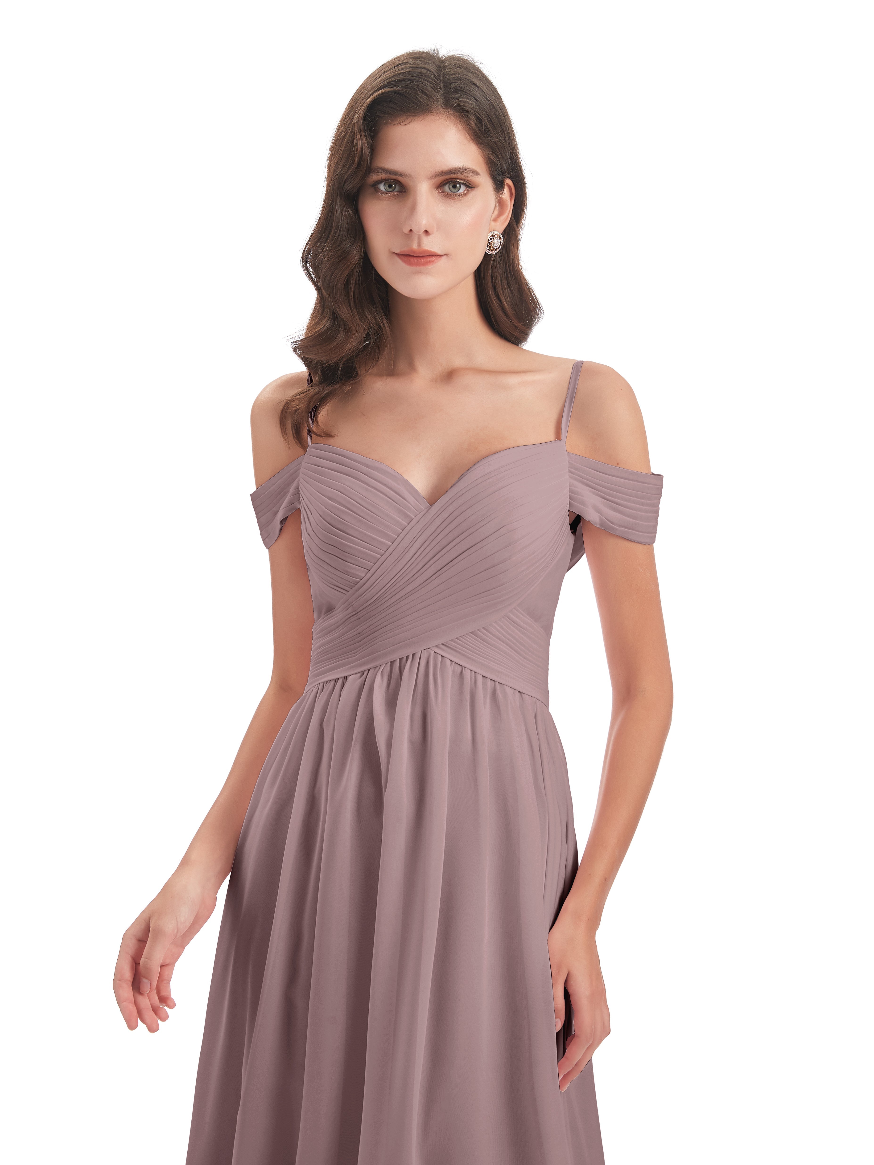 Robes De Demoiselle D'Honneur Mauve Foncé Bretelles Spaghetti Trapèze Mousseline Robes Demoiselle D'Honneur