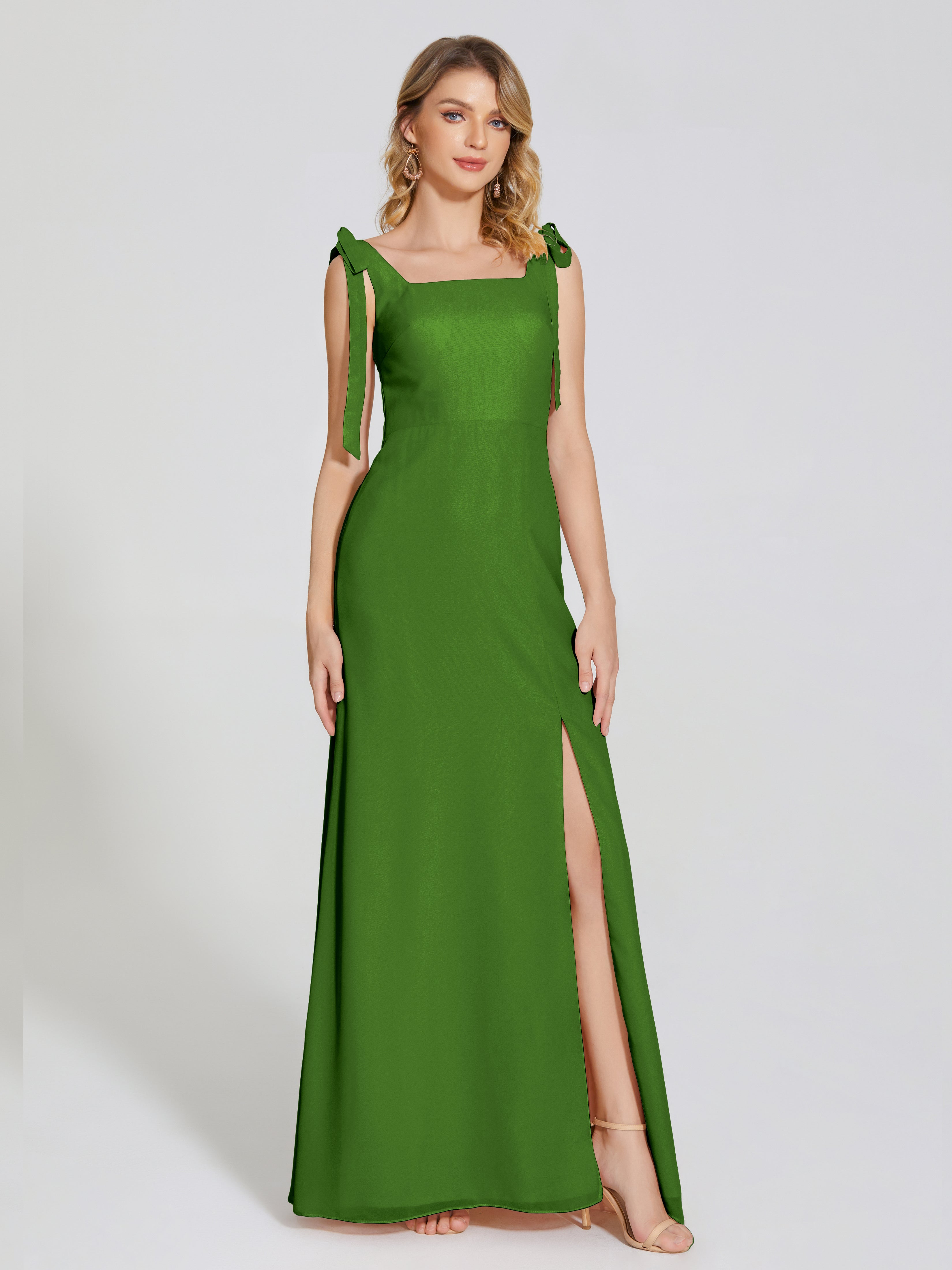 Robes De Demoiselle D'Honneur Mousse Fendue Devant Encolure Carrée Mousseline Robe De Demoiselle D'Honneur