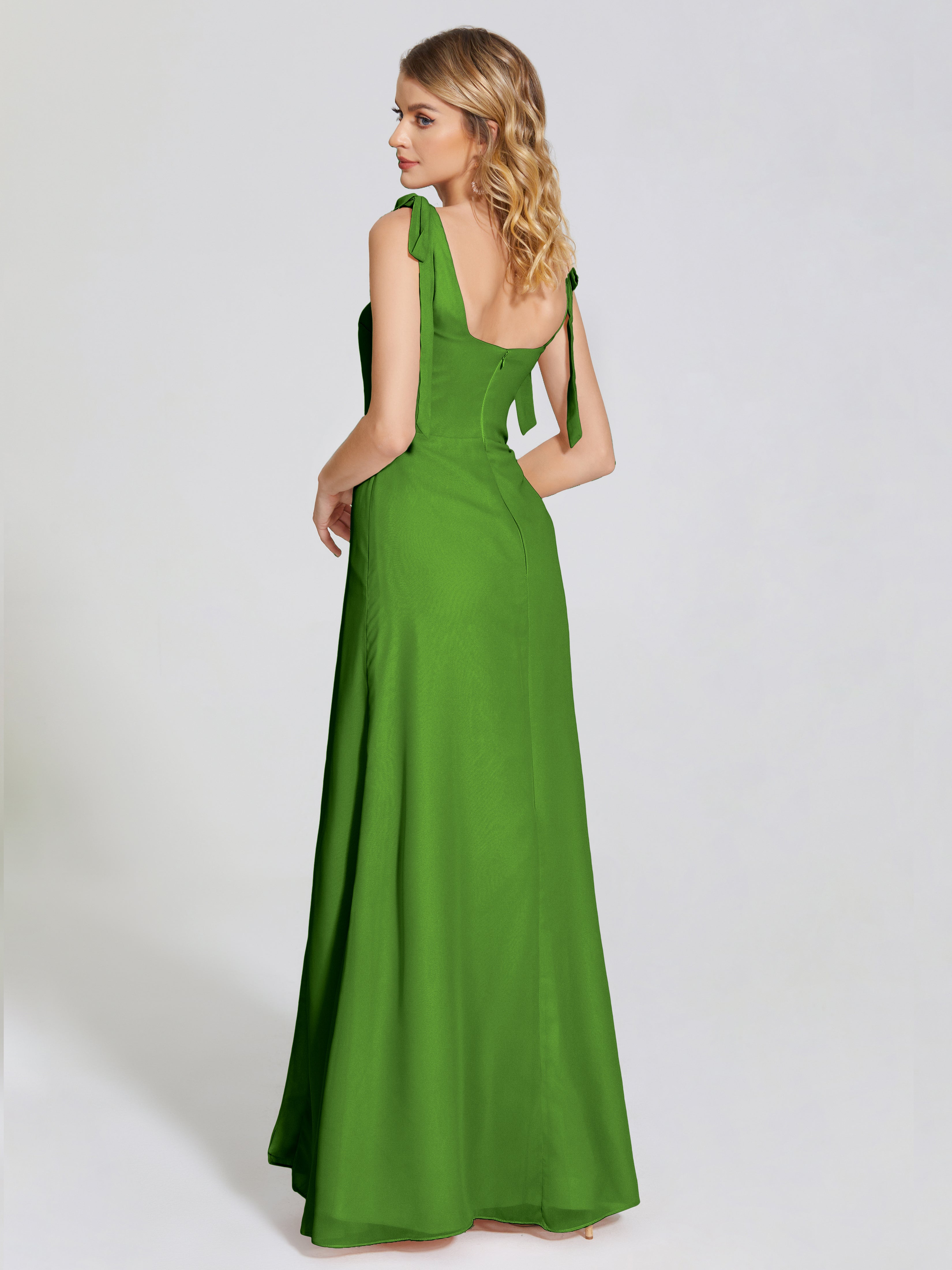 Robes De Demoiselle D'Honneur Mousse Fendue Devant Encolure Carrée Mousseline Robe De Demoiselle D'Honneur