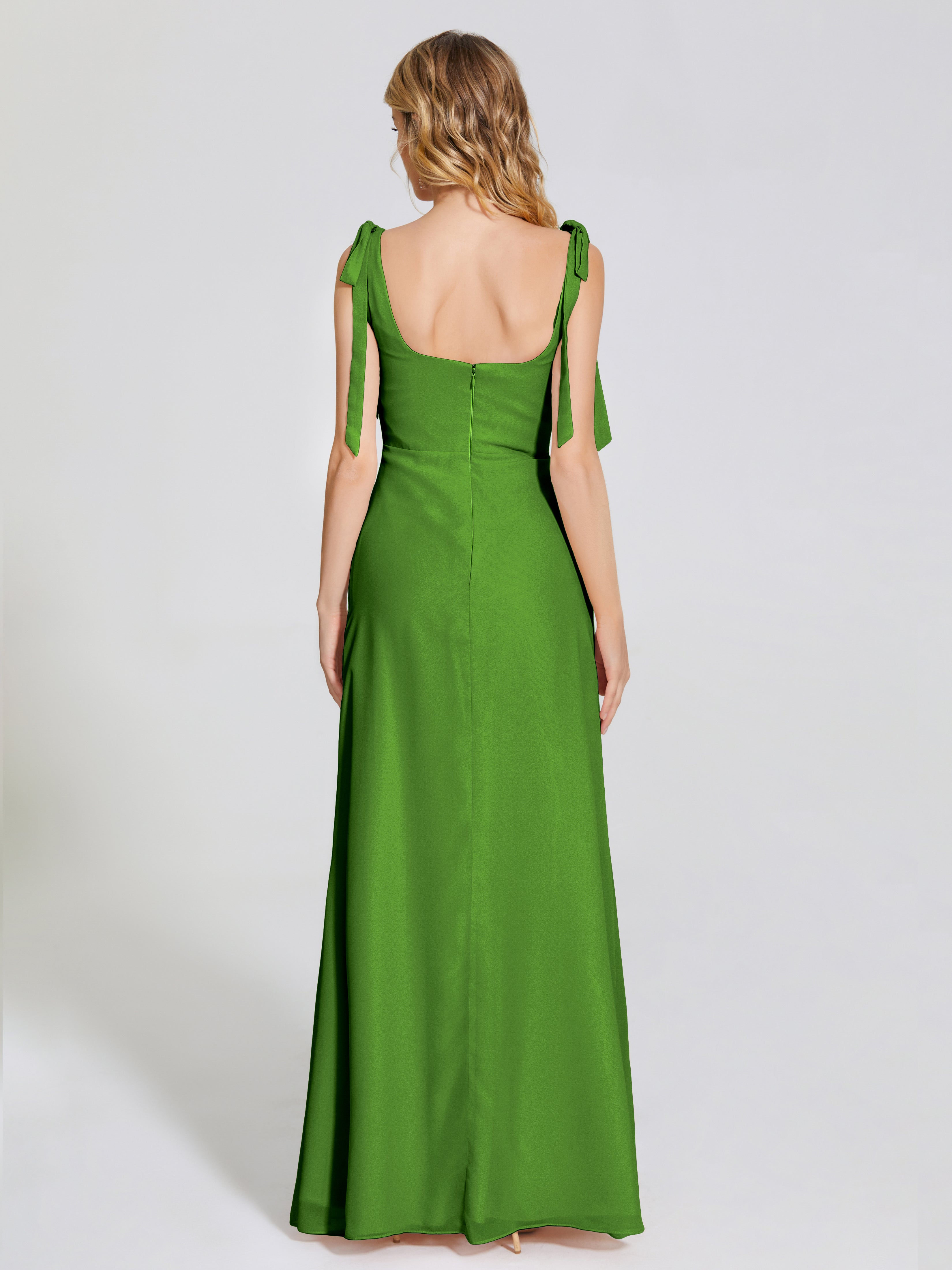 Robes De Demoiselle D'Honneur Mousse Fendue Devant Encolure Carrée Mousseline Robe De Demoiselle D'Honneur