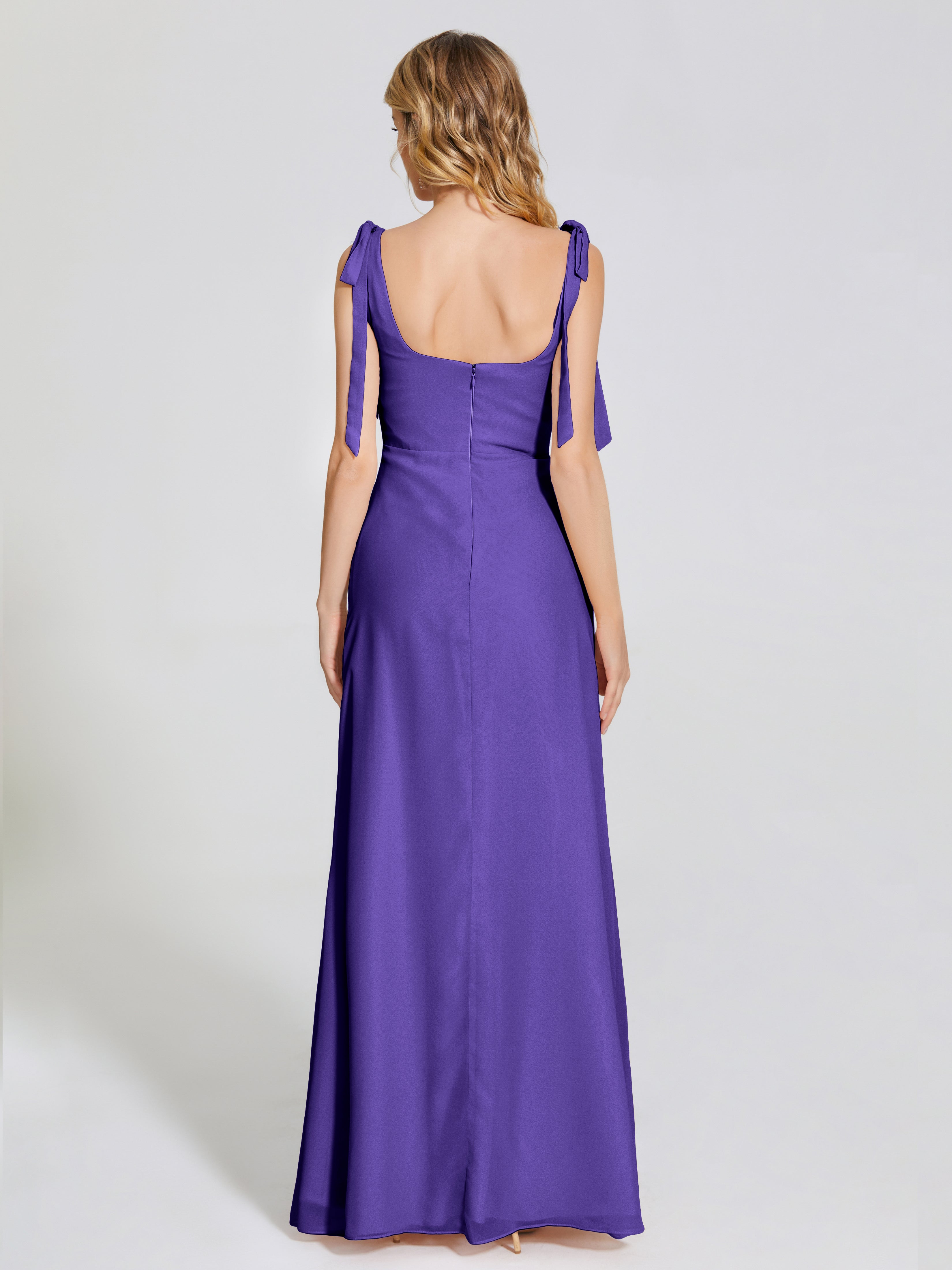 Robes De Demoiselle D'Honneur En Régence Fendue Devant Encolure Carrée Mousseline Robe De Demoiselle D'Honneur