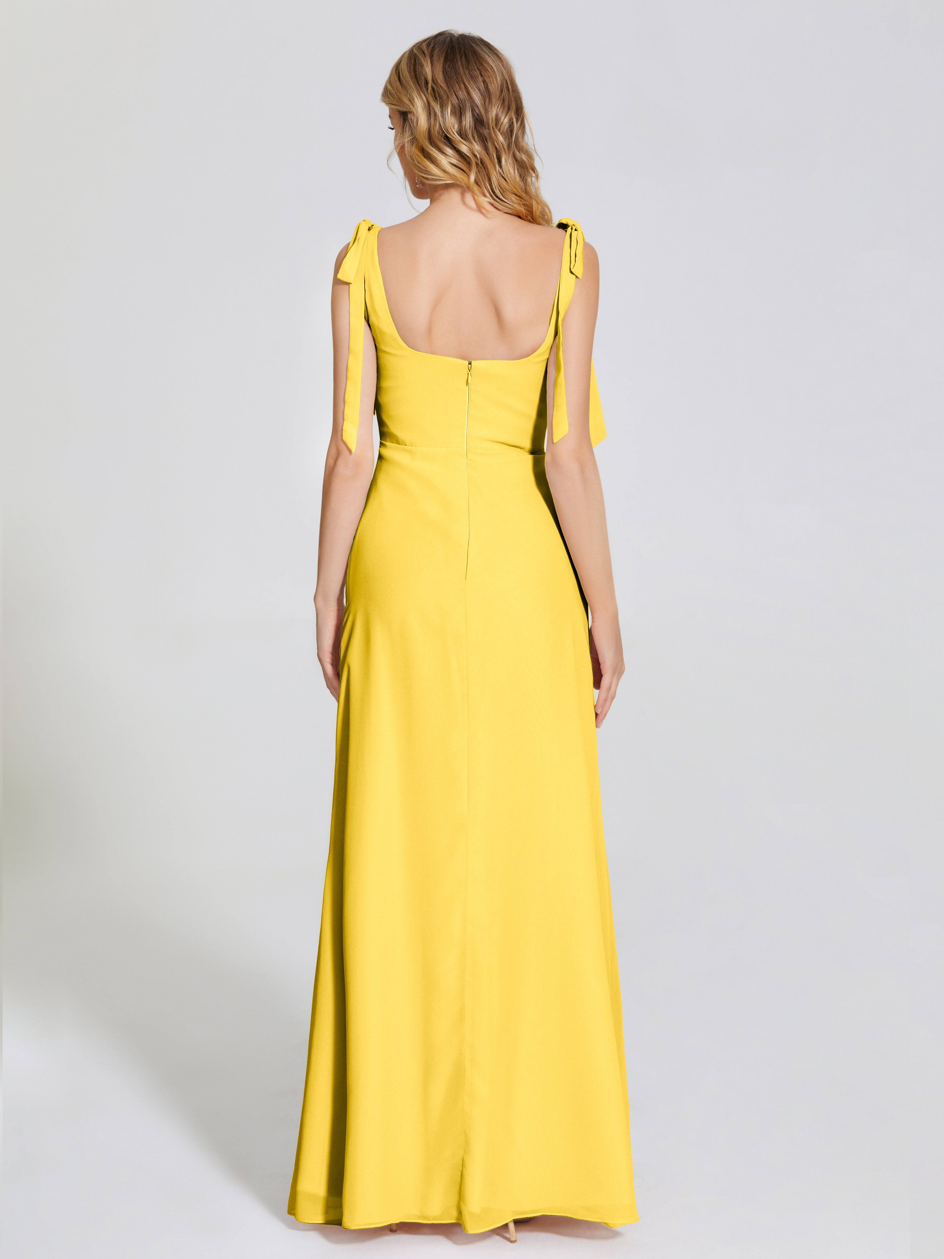 Robe De Demoiselle D'Honneur Souci Fendue Devant Encolure Carrée Mousseline Robe De Demoiselle D'Honneur