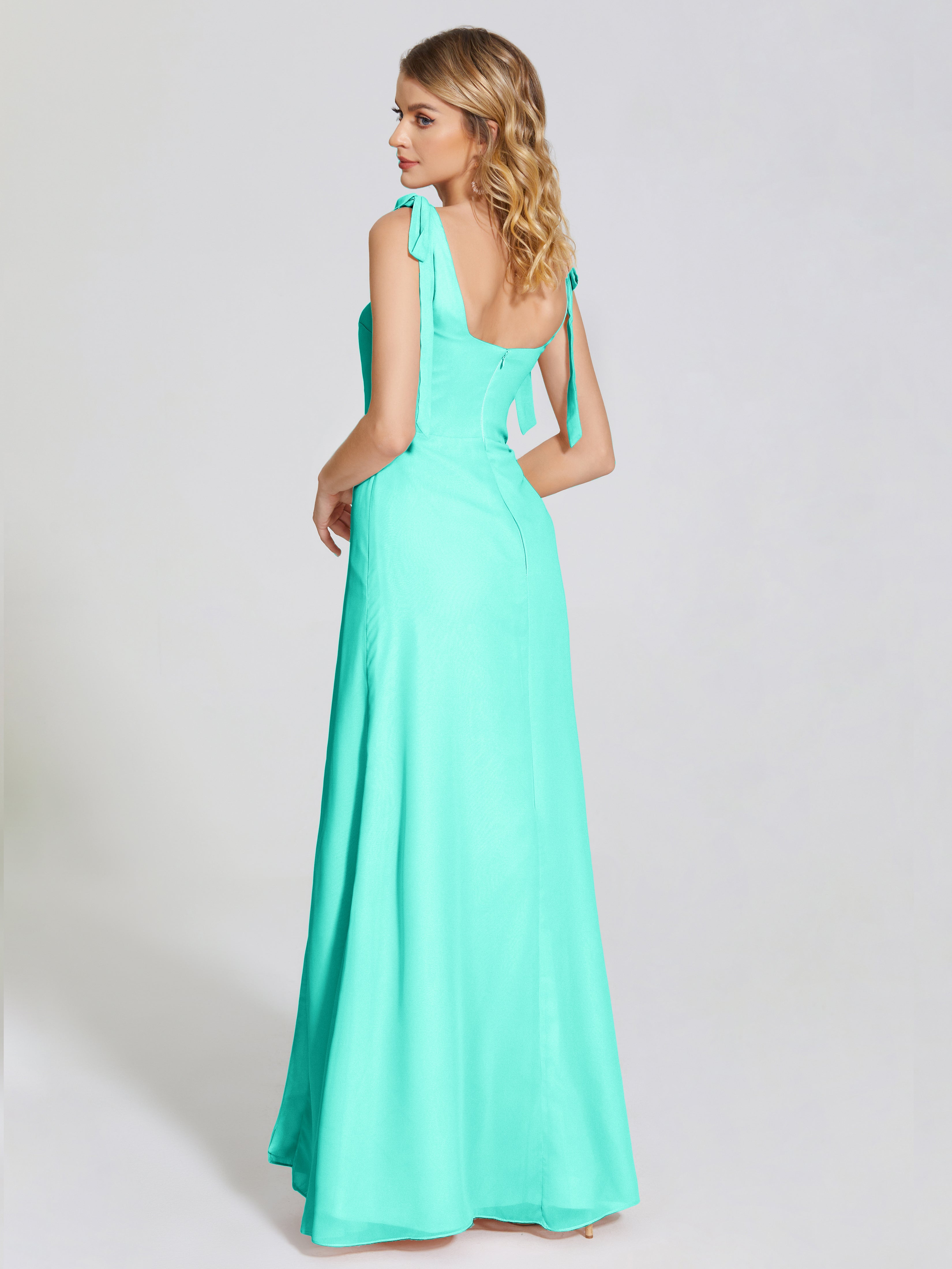 Robes De Demoiselle D'Honneur Spa Fendue Devant Encolure Carrée Mousseline Robe De Demoiselle D'Honneur