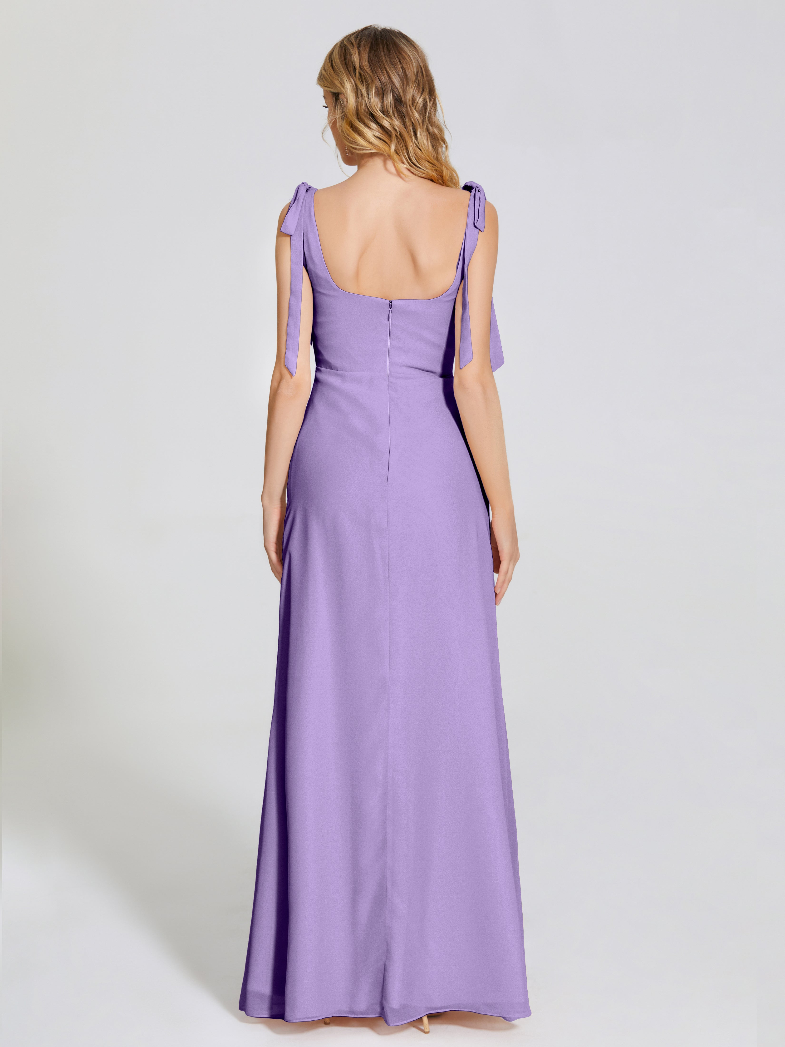 Robes De Demoiselle D'Honneur Tahiti Fendue Devant Encolure Carrée Mousseline Robe De Demoiselle D'Honneur