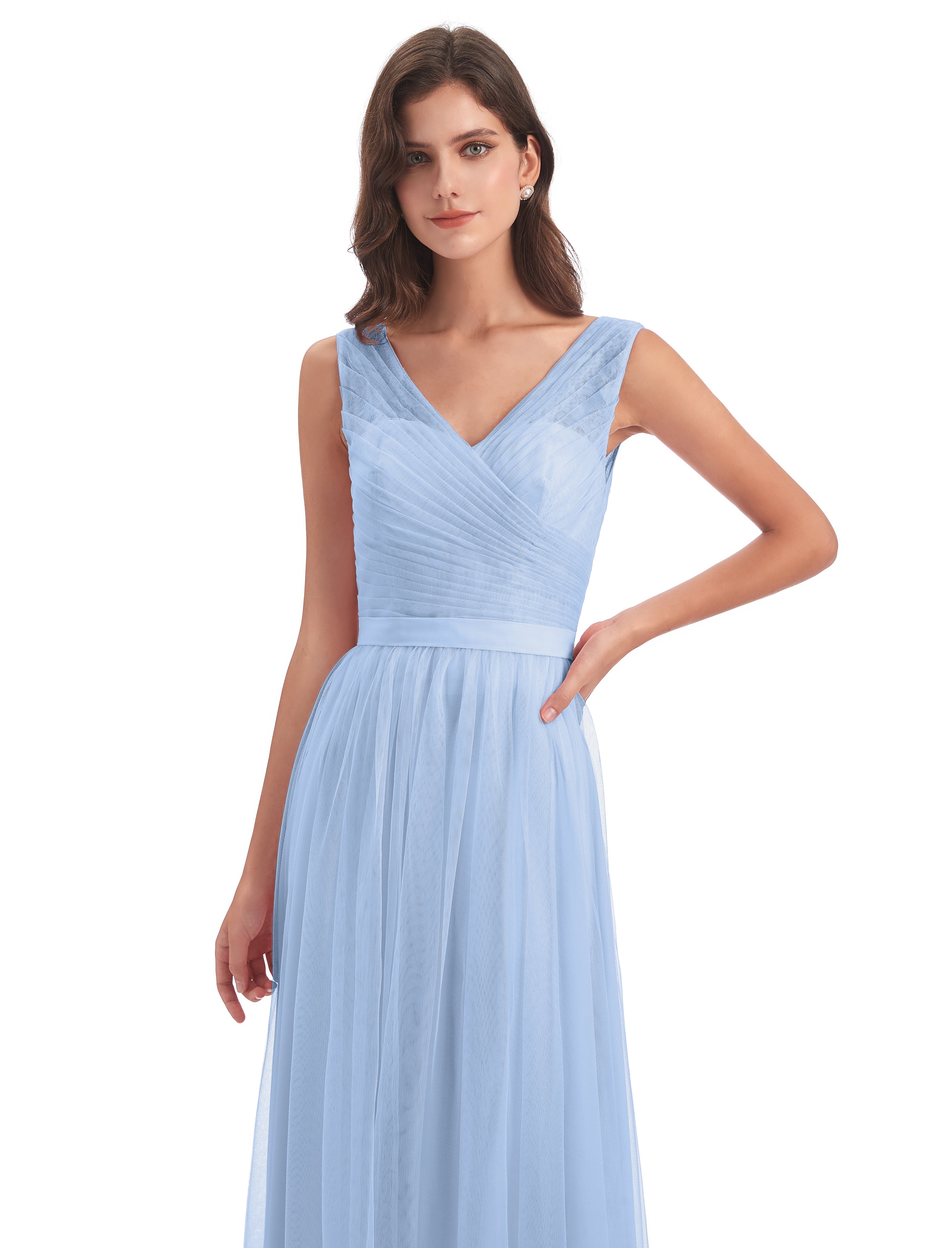 Demoiselle D Honneur Bleu Ciel Mila Dos En V Tulle Robes Demoiselle D'Honneur