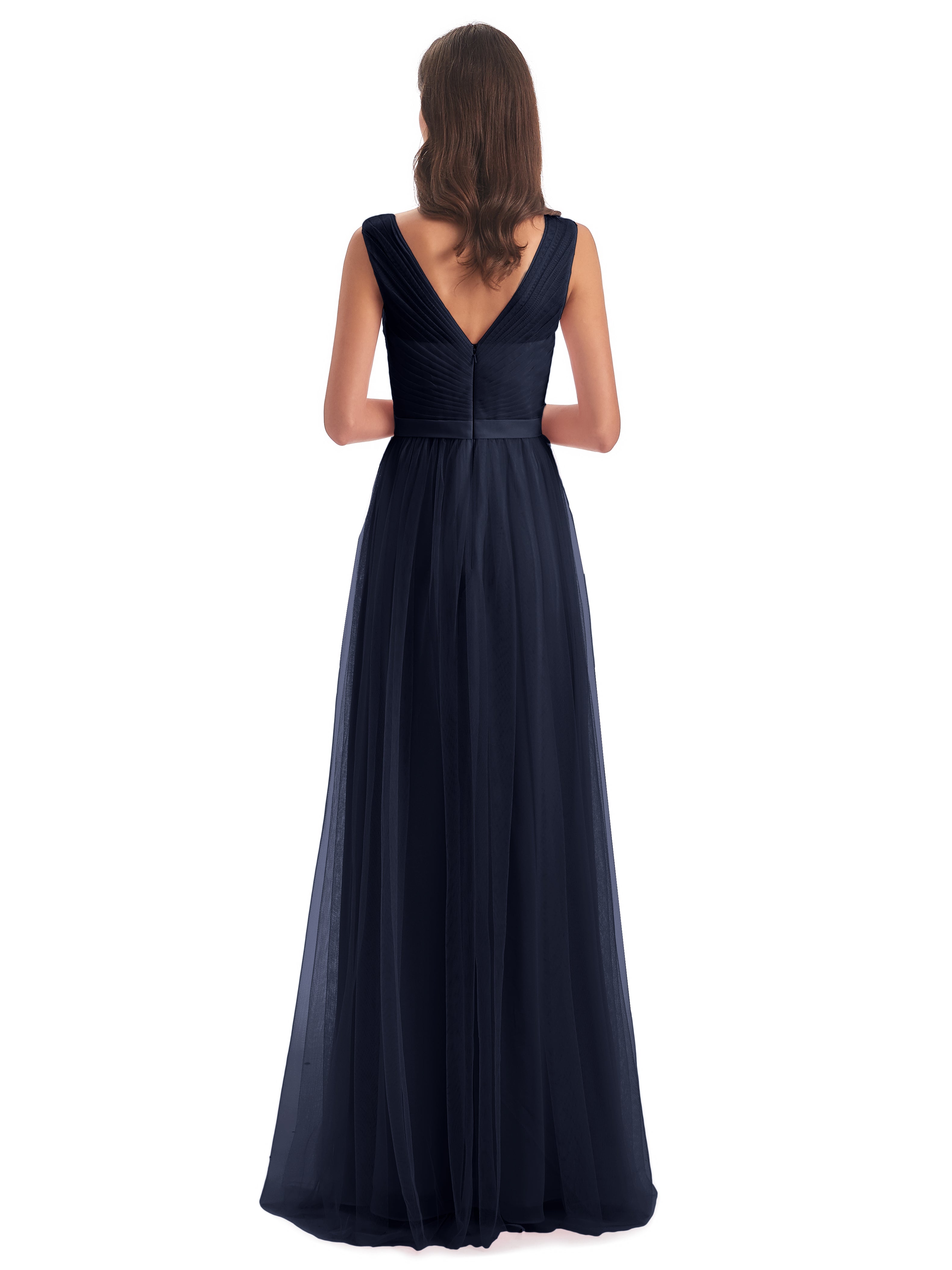 Demoiselle D'Honneur Bleu Marine Mila Dos En V Tulle Robes Demoiselle D'Honneur