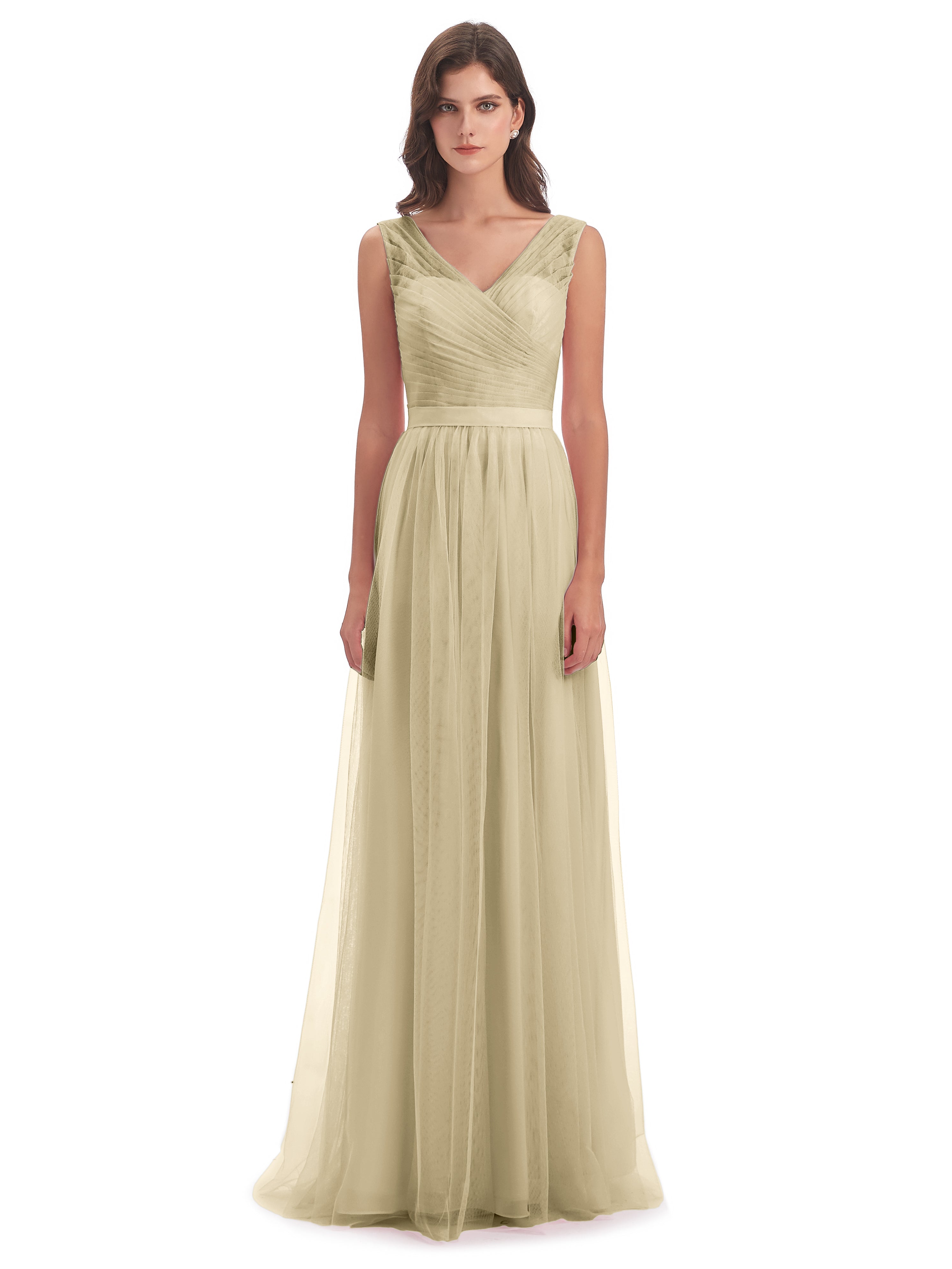 Robe De Demoiselle D'Honneur Champagne Mila Dos En V Tulle Robes Demoiselle D'Honneur