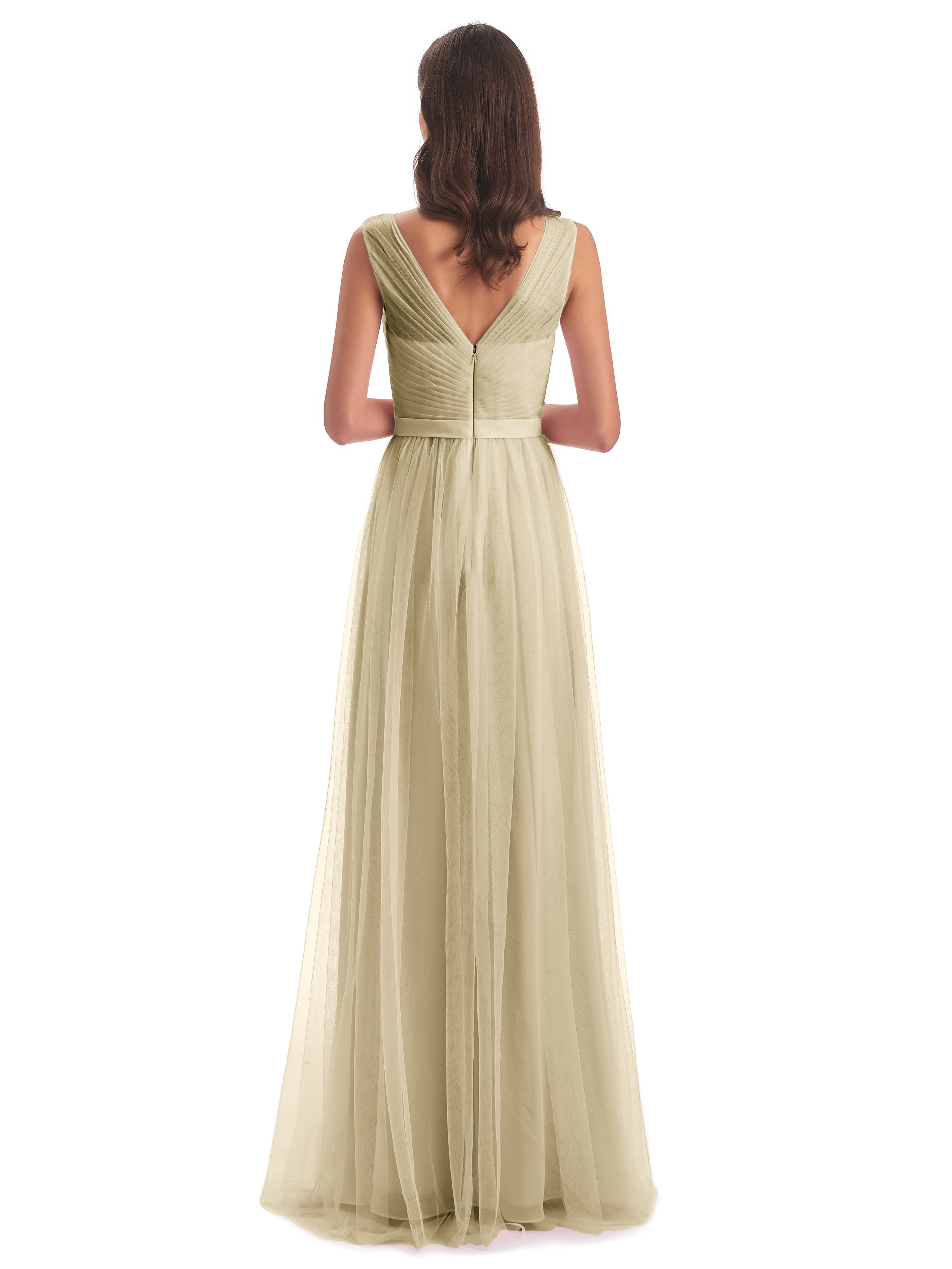 Robe De Demoiselle D'Honneur Champagne Mila Dos En V Tulle Robes Demoiselle D'Honneur