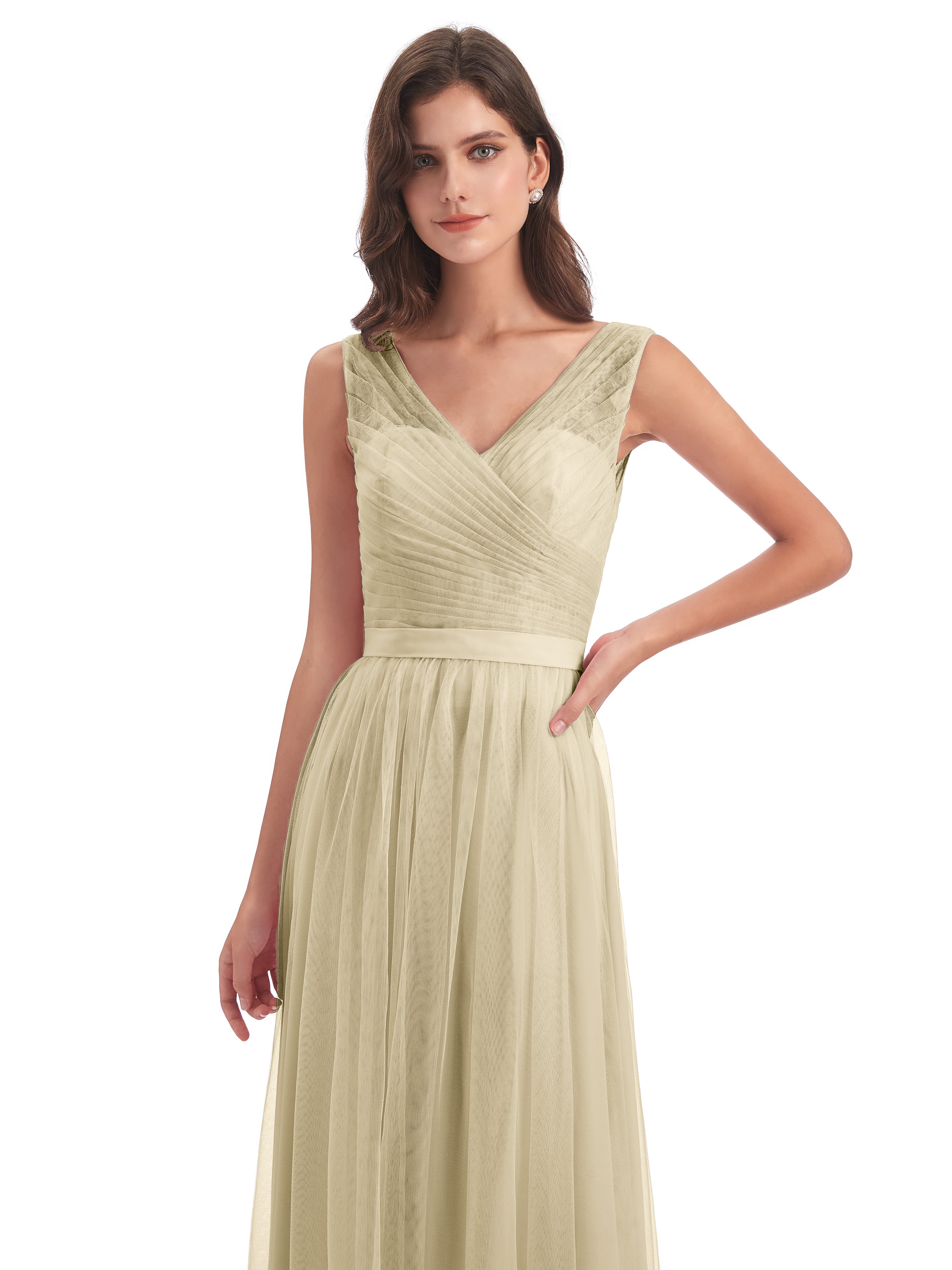 Robe De Demoiselle D'Honneur Champagne Mila Dos En V Tulle Robes Demoiselle D'Honneur