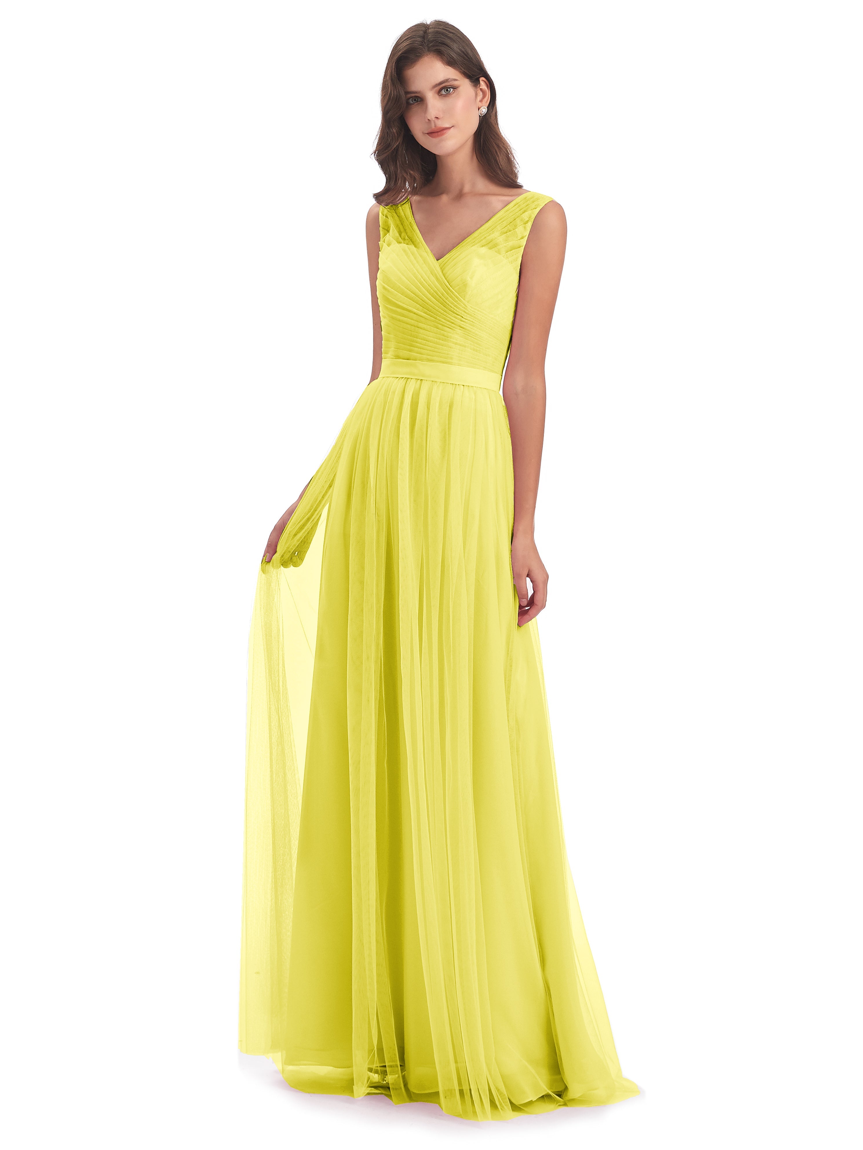 Robes De Demoiselle D'Honneur Citron Mila Dos En V Tulle Robes Demoiselle D'Honneur