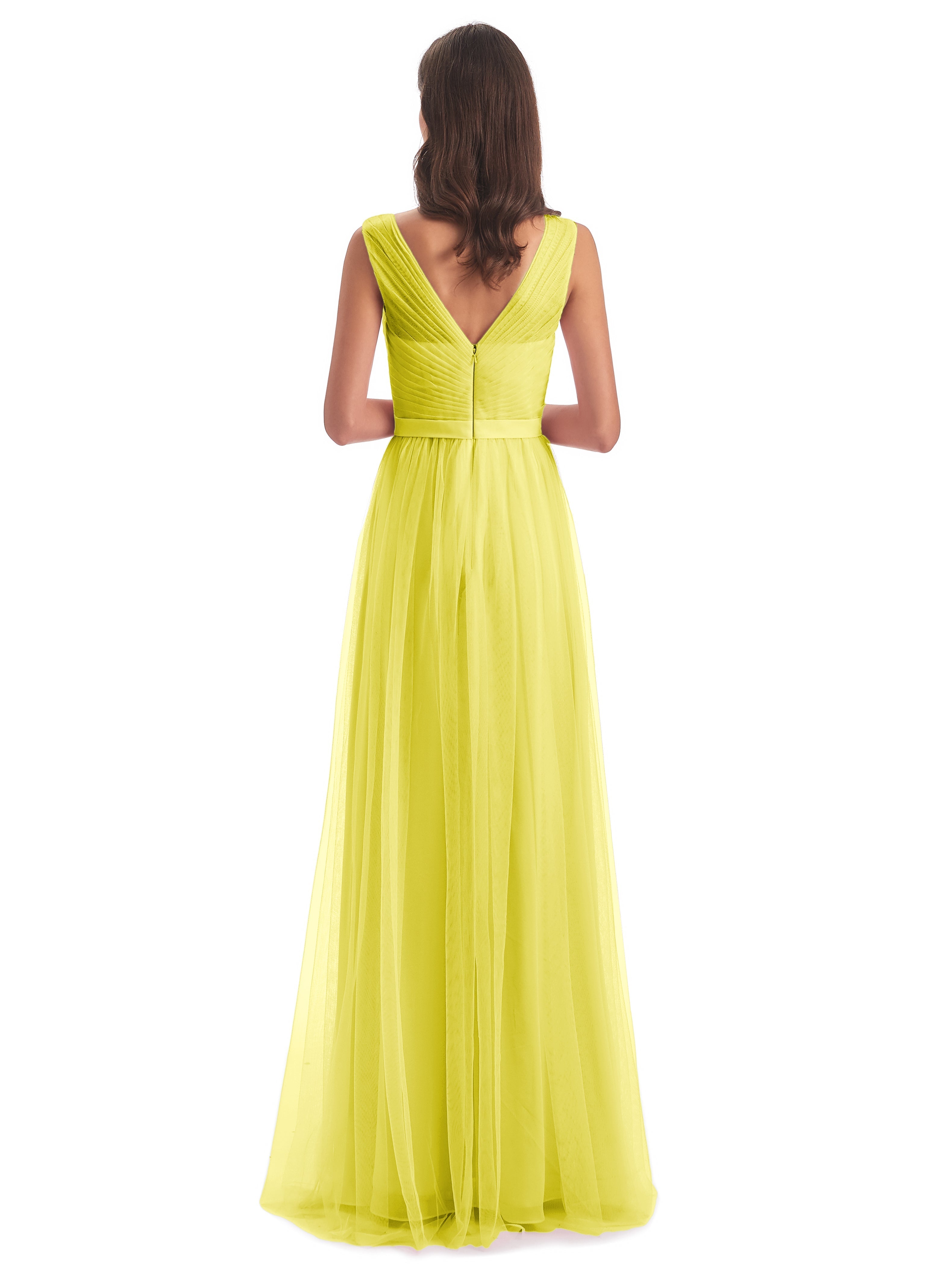 Robes De Demoiselle D'Honneur Citron Mila Dos En V Tulle Robes Demoiselle D'Honneur