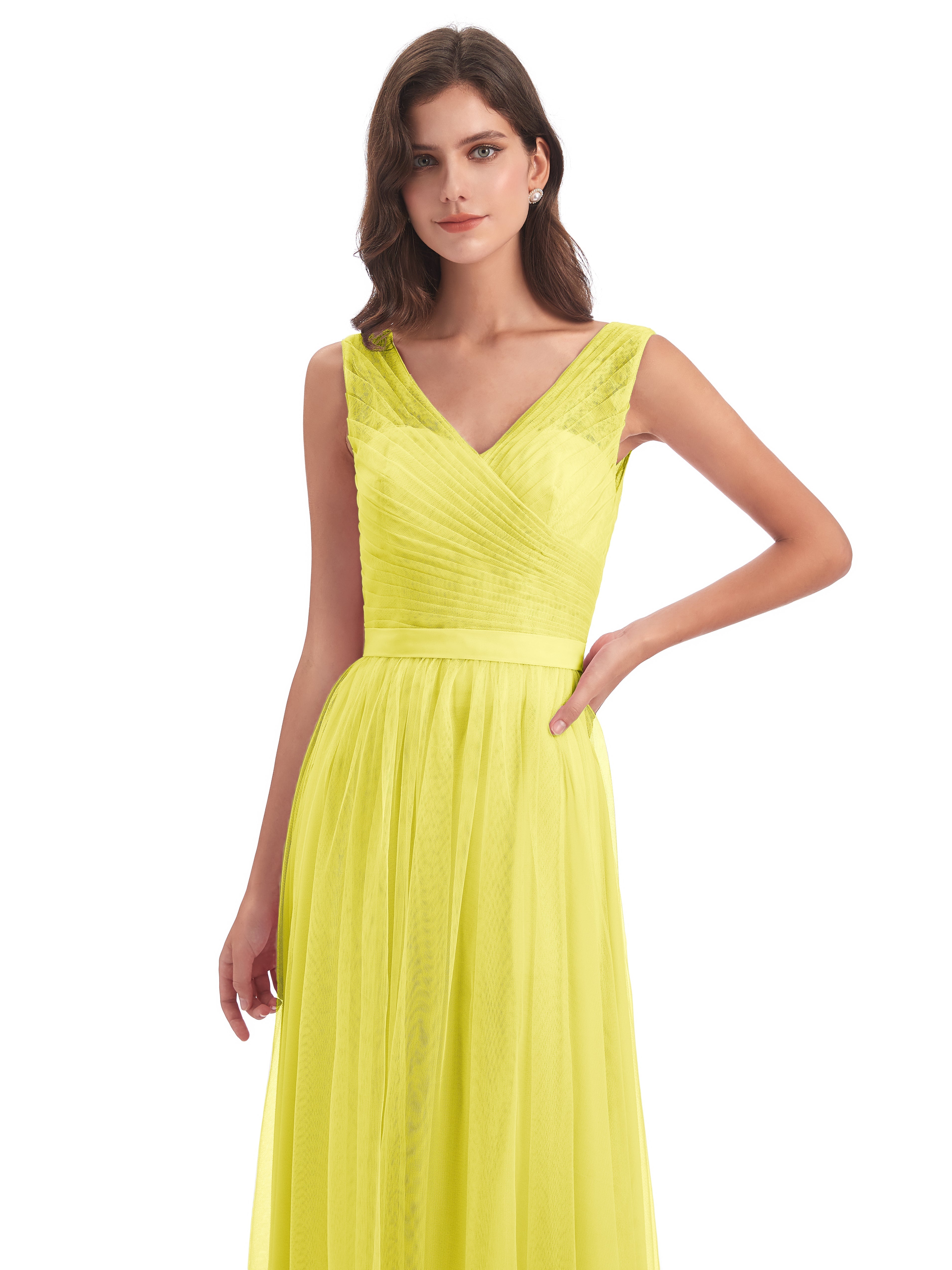 Robes De Demoiselle D'Honneur Citron Mila Dos En V Tulle Robes Demoiselle D'Honneur