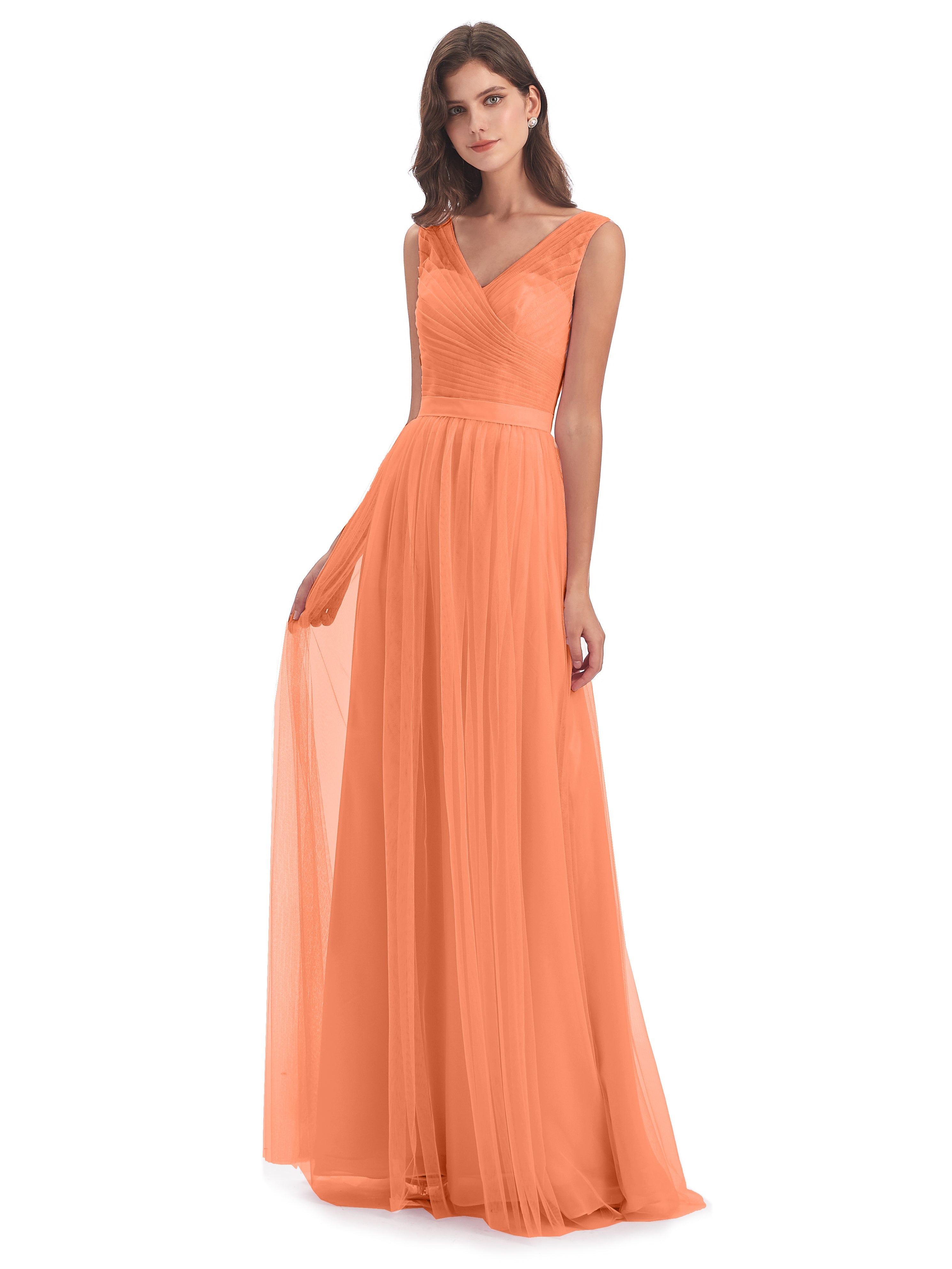 Robes De Demoiselle D'Honneur Papaye Mila Dos En V Tulle Robes Demoiselle D'Honneur