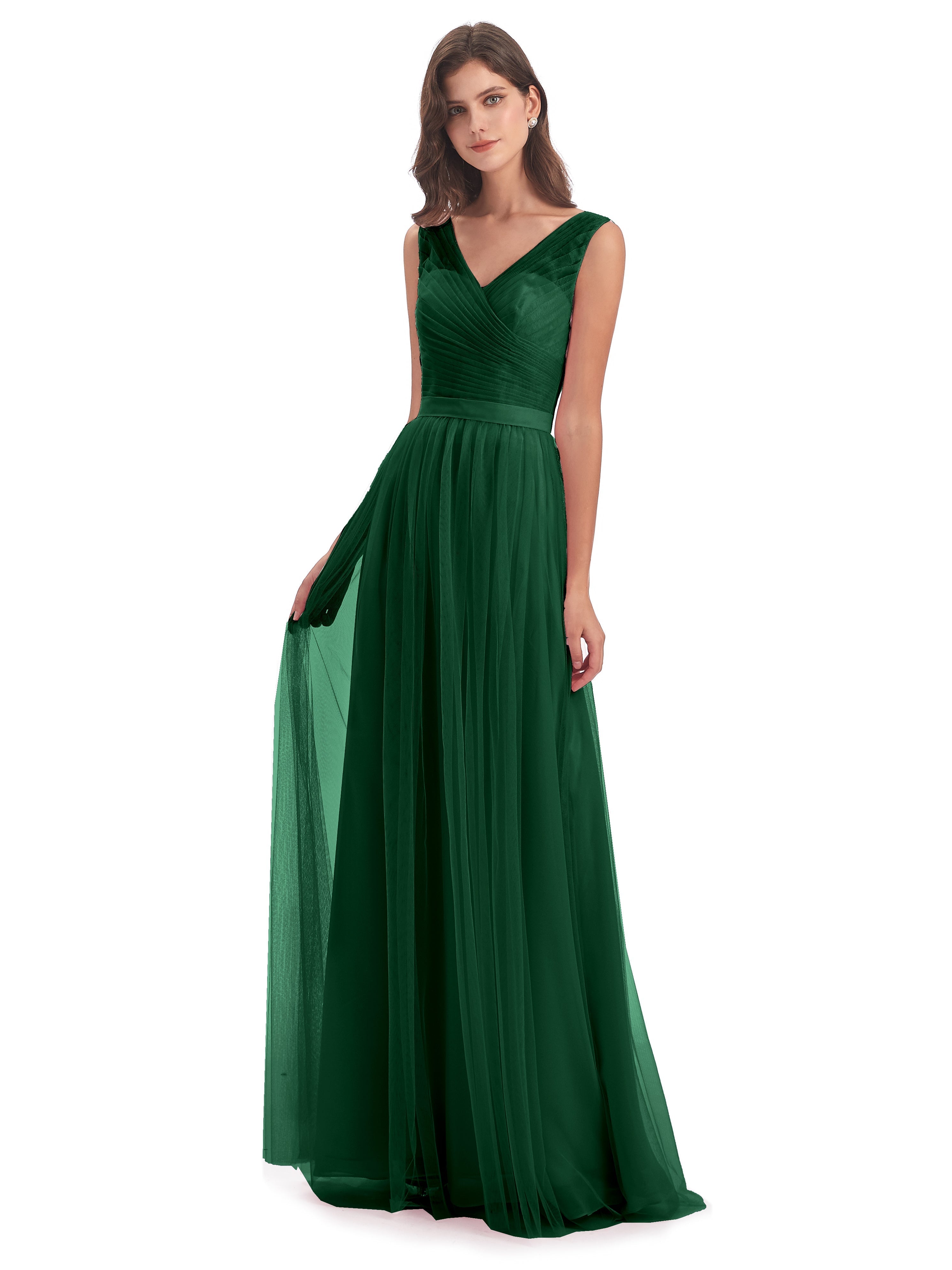Demoiselle D'Honneur Vert Foncé Mila Dos En V Tulle Robes Demoiselle D'Honneur