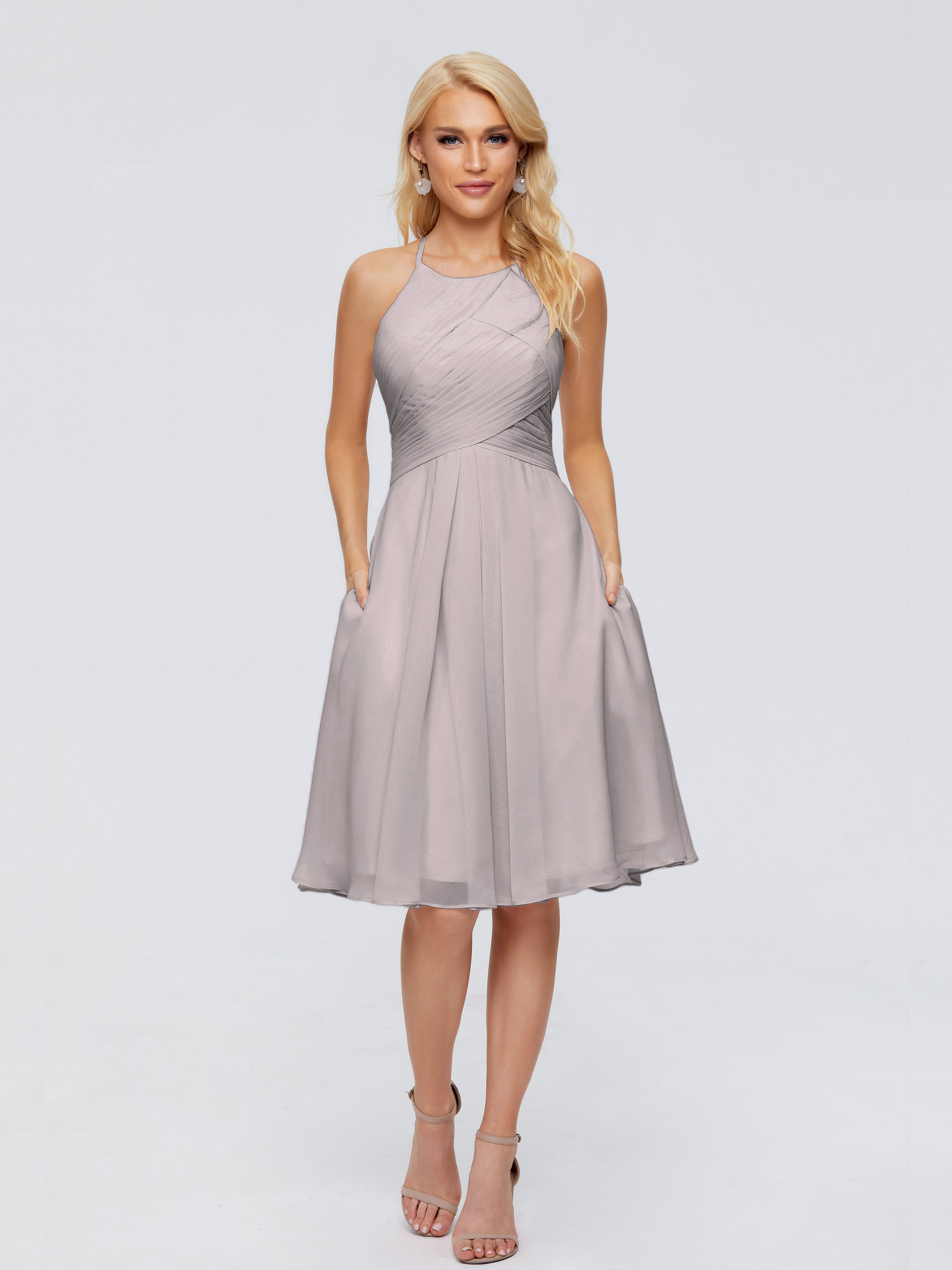 Robe Demoiselle D Honneur Argentée Licou Longueur Genou Robes Demoiselle D'Honneur