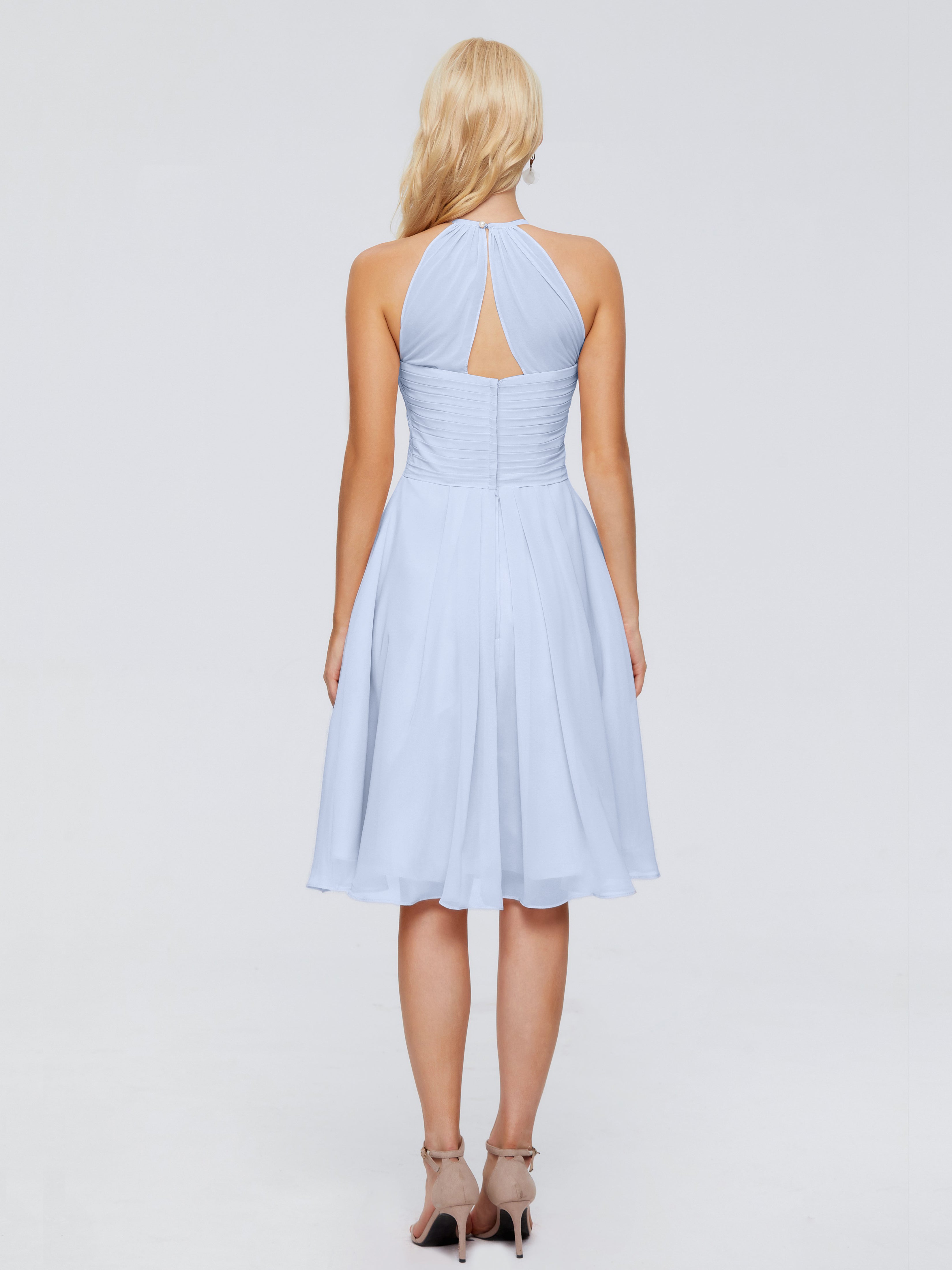 Robe De Demoiselle D Honneur Bleu Ciel Licou Longueur Genou Robes Demoiselle D'Honneur
