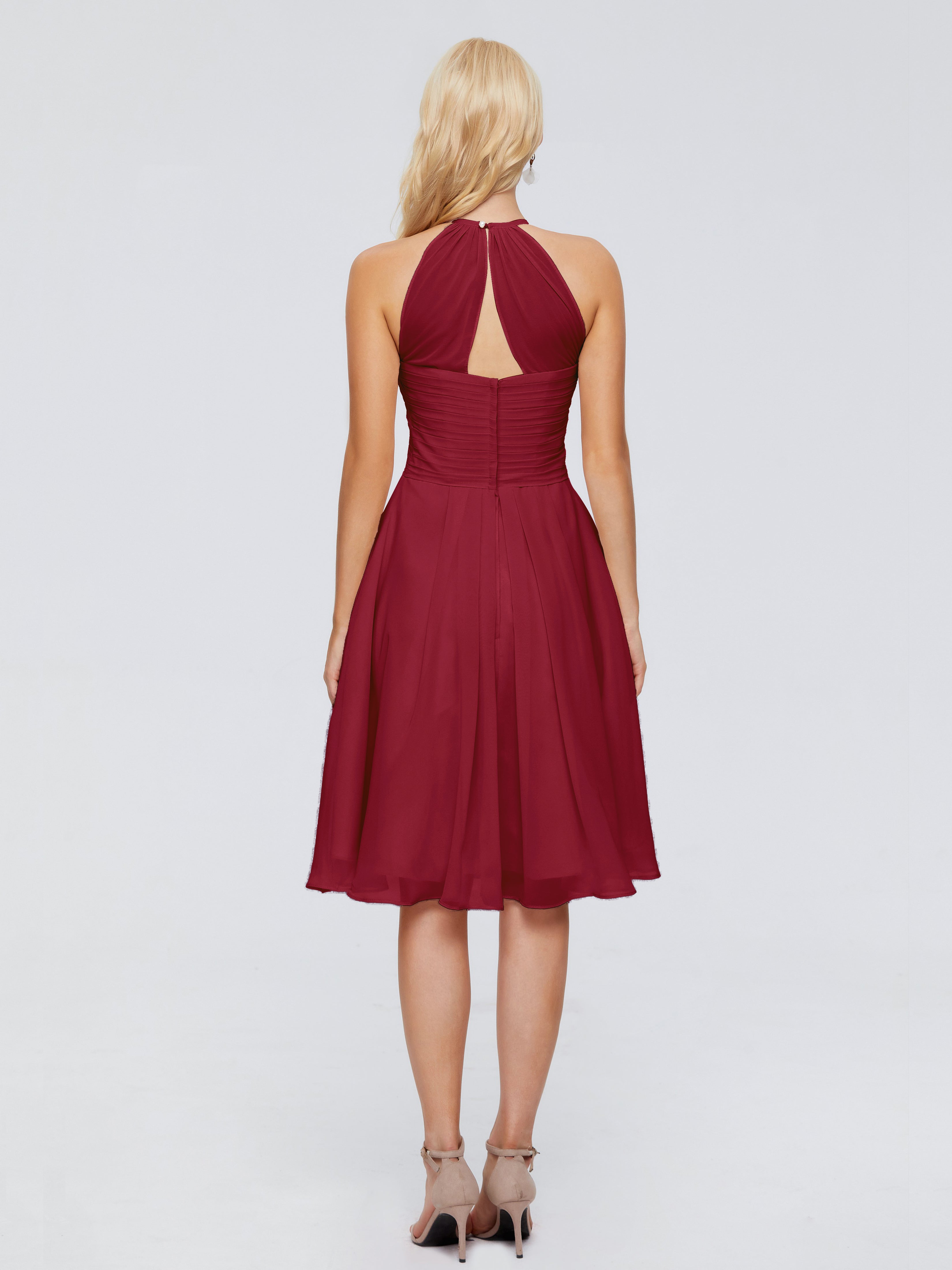 Robes De Demoiselle D'Honneur Bordeaux Licou Longueur Genou Robes Demoiselle D'Honneur