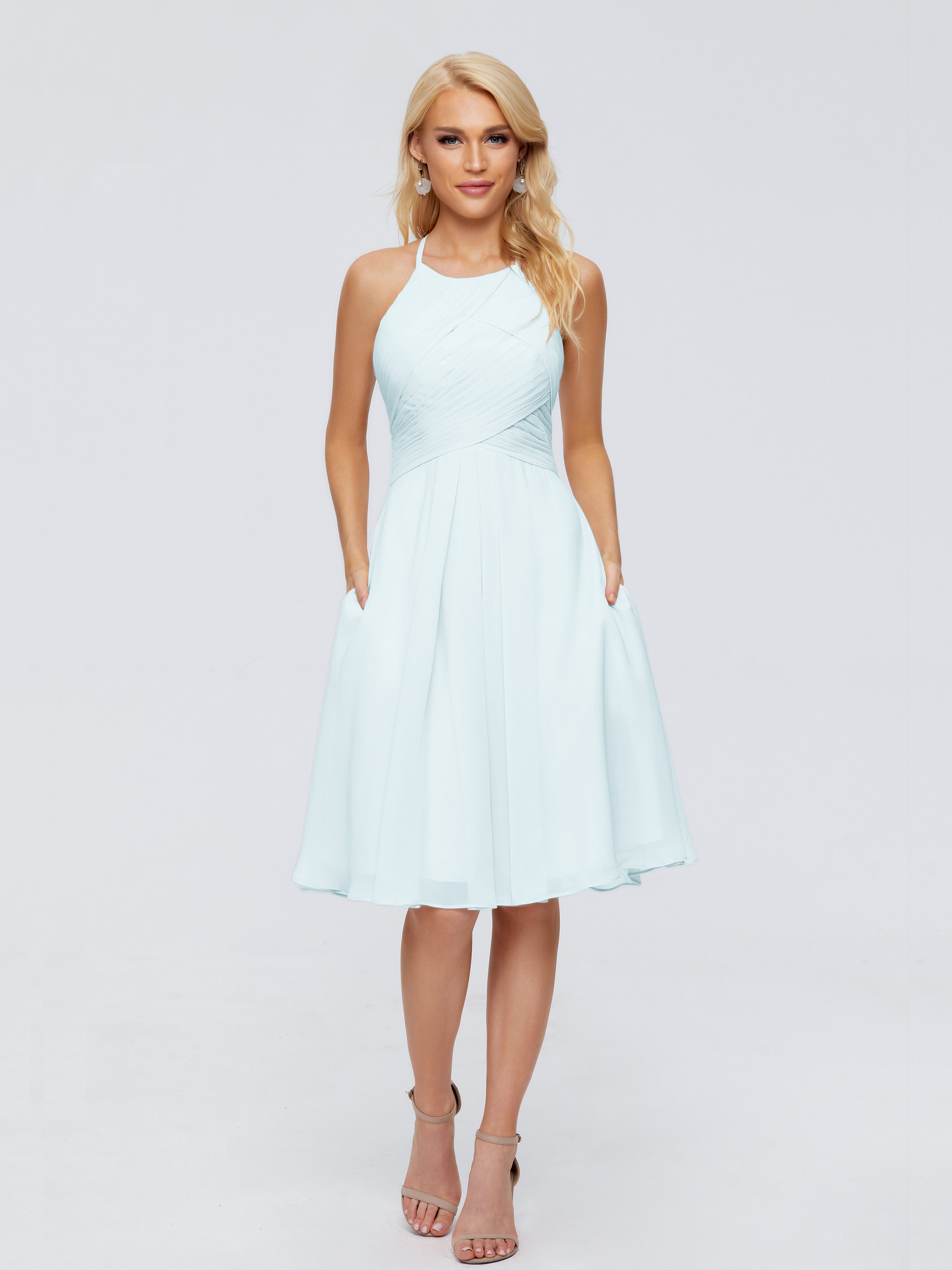 Robe De Demoiselle D'Honneur Brume Licou Longueur Genou Robes Demoiselle D'Honneur