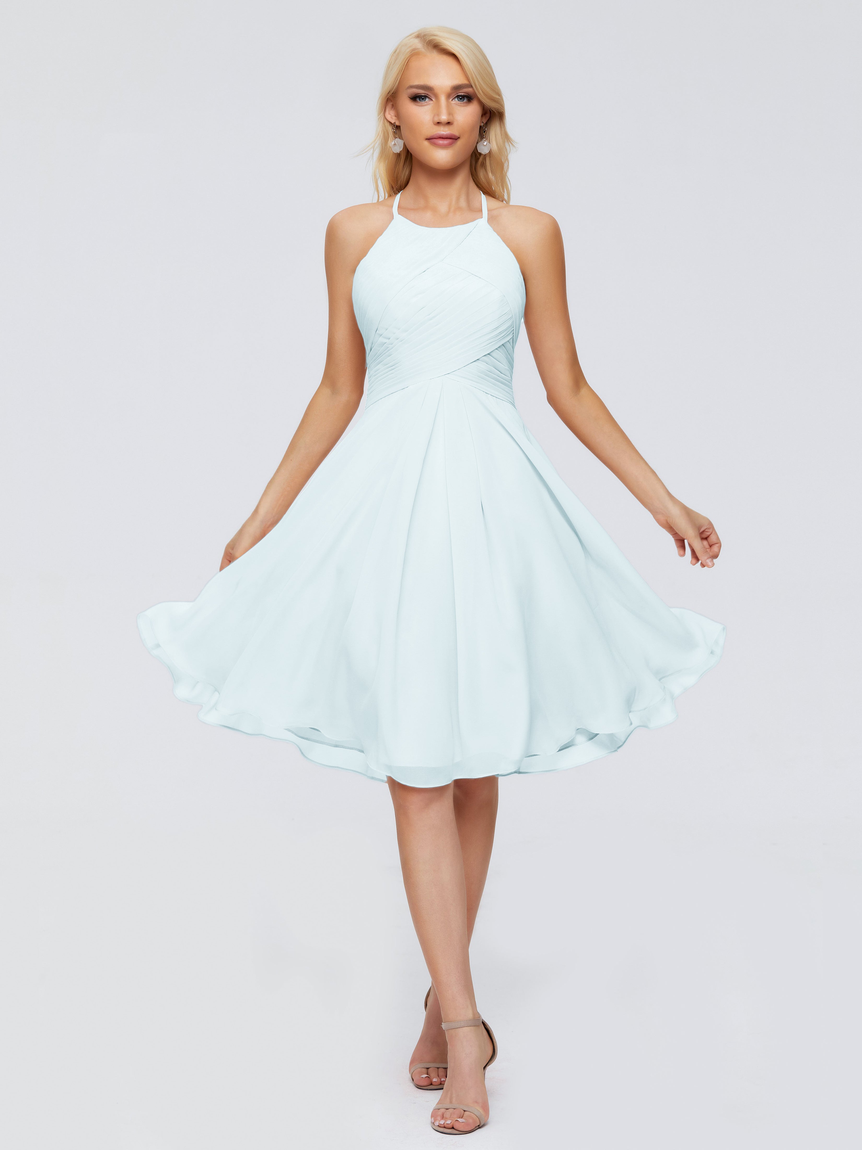 Robe De Demoiselle D'Honneur Brume Licou Longueur Genou Robes Demoiselle D'Honneur