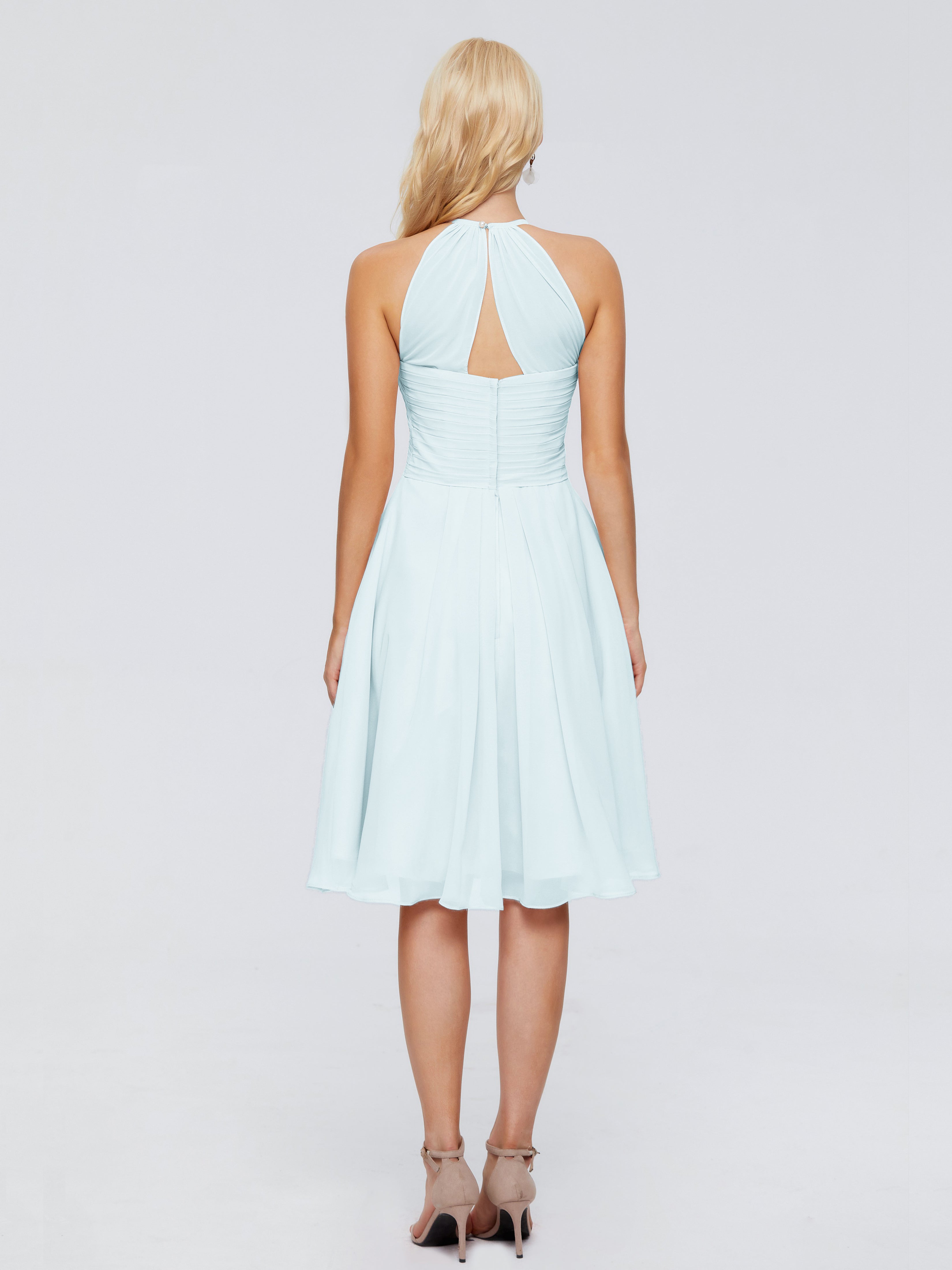 Robe De Demoiselle D'Honneur Brume Licou Longueur Genou Robes Demoiselle D'Honneur