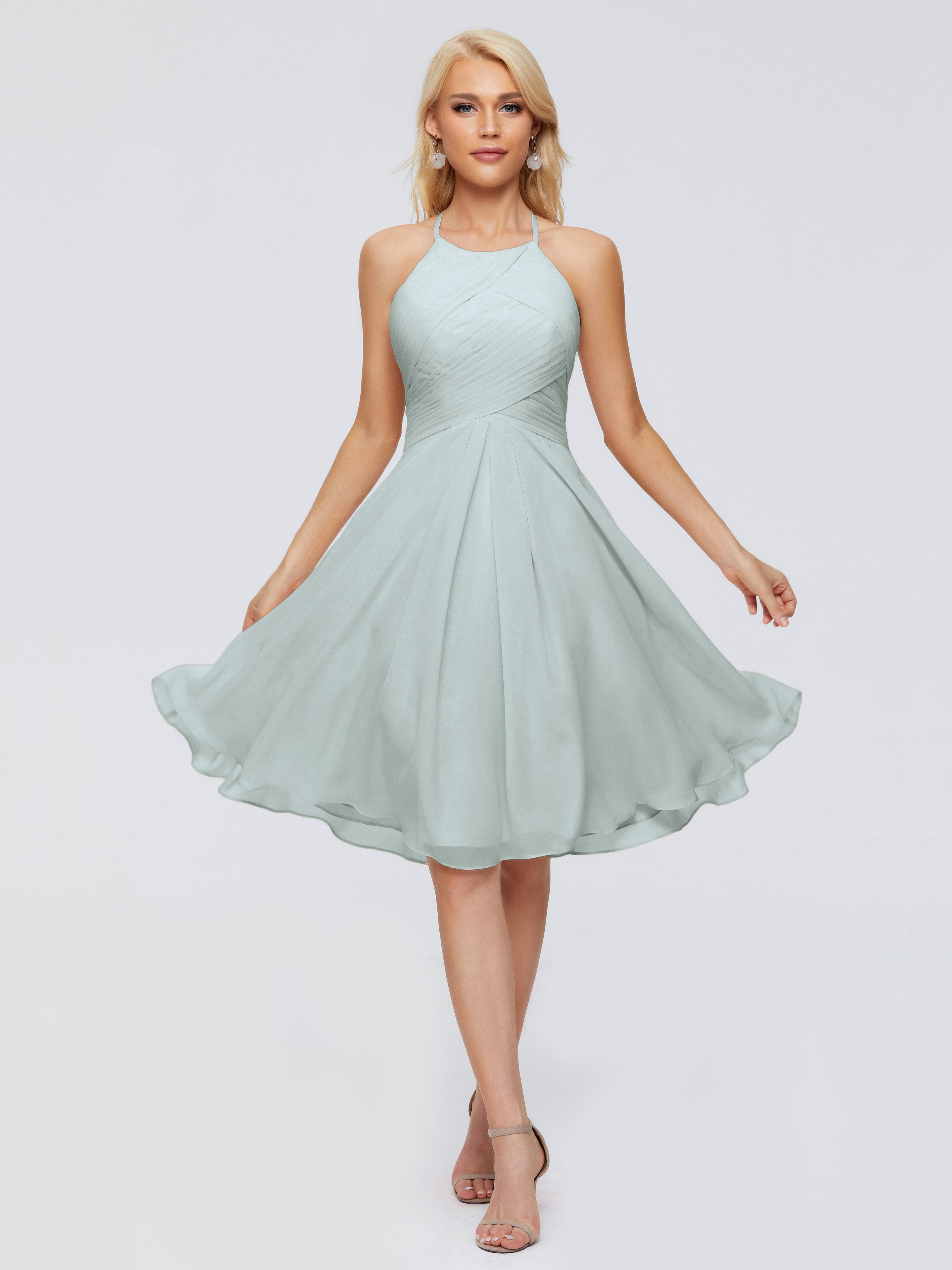 Robe Demoiselle D Honneur Vert Celadon Licou Longueur Genou Robes Demoiselle D'Honneur