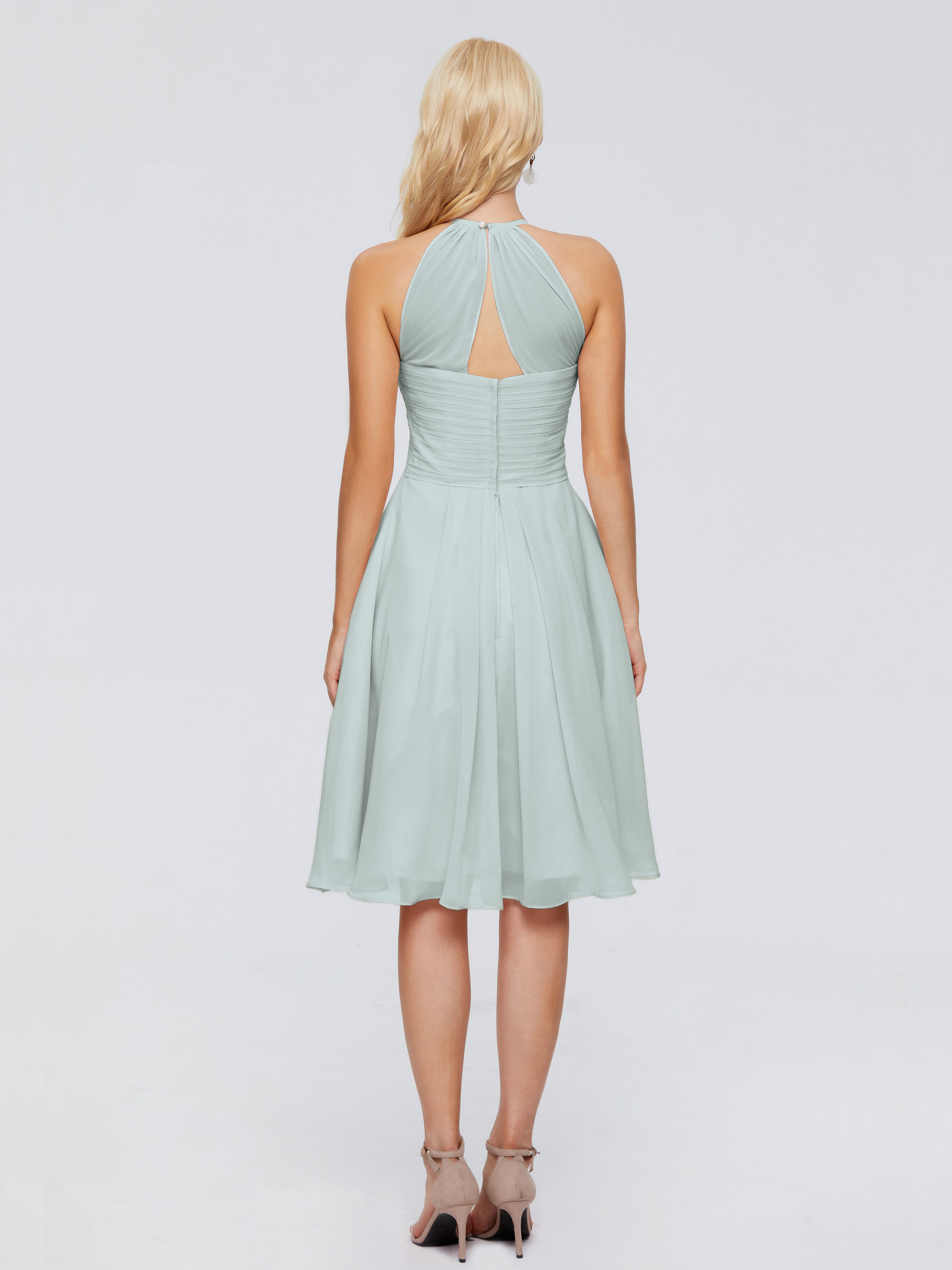 Robe Demoiselle D Honneur Vert Celadon Licou Longueur Genou Robes Demoiselle D'Honneur
