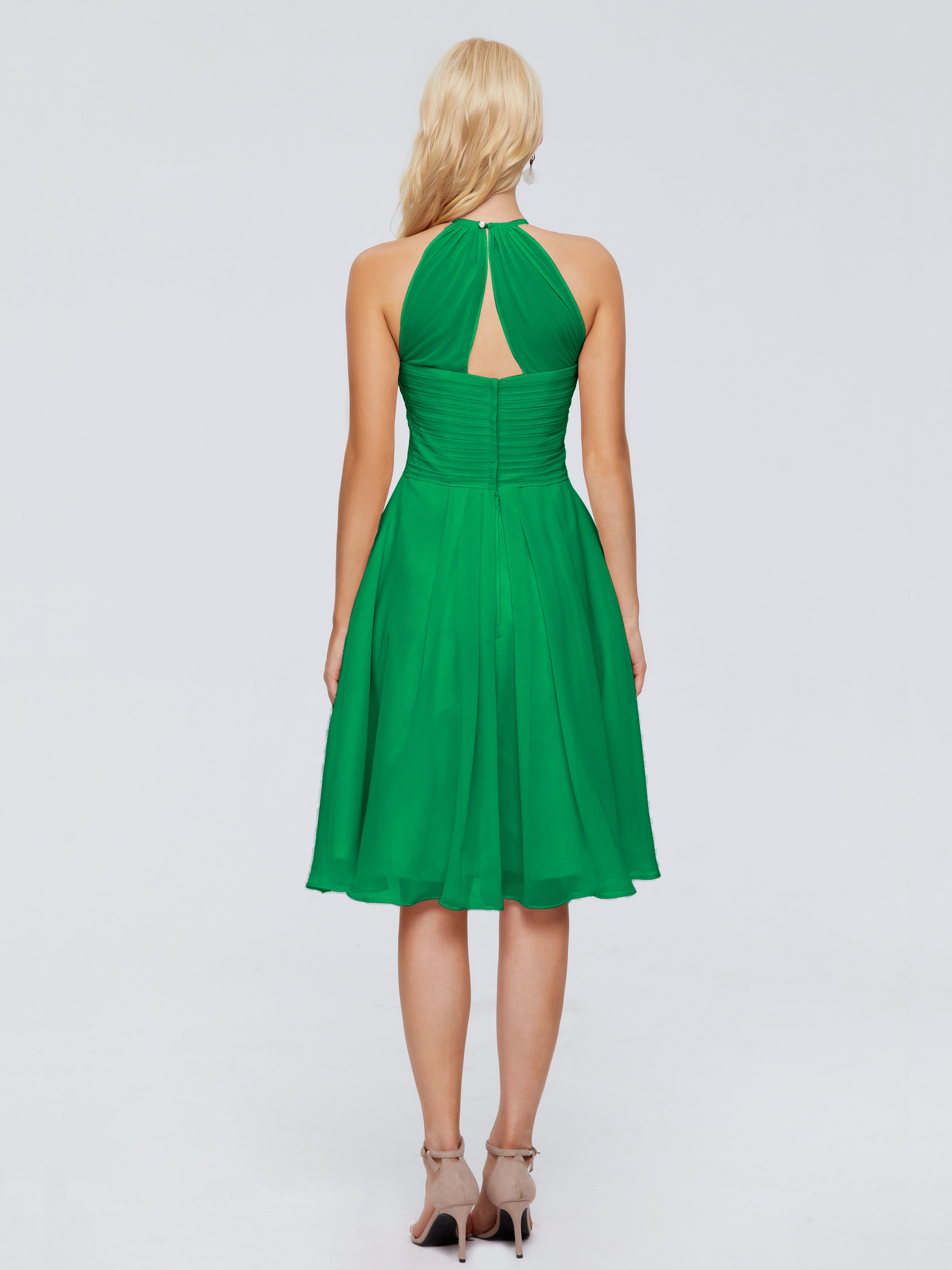 Demoiselle D'Honneur Vert Émeraude Licou Longueur Genou Robes Demoiselle D'Honneur