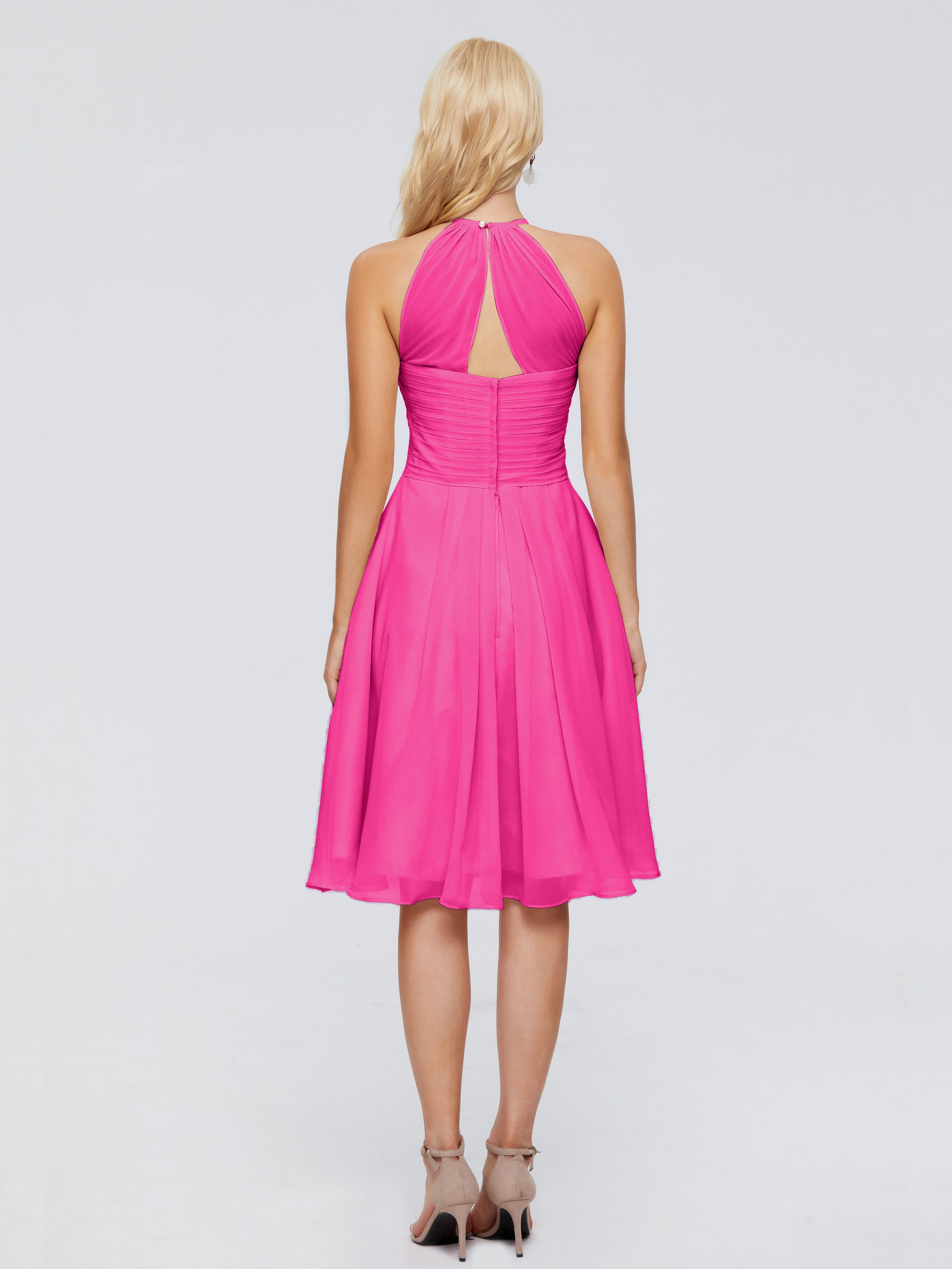 Robe Demoiselle D Honneur Fuchsia Licou Longueur Genou Robes Demoiselle D'Honneur