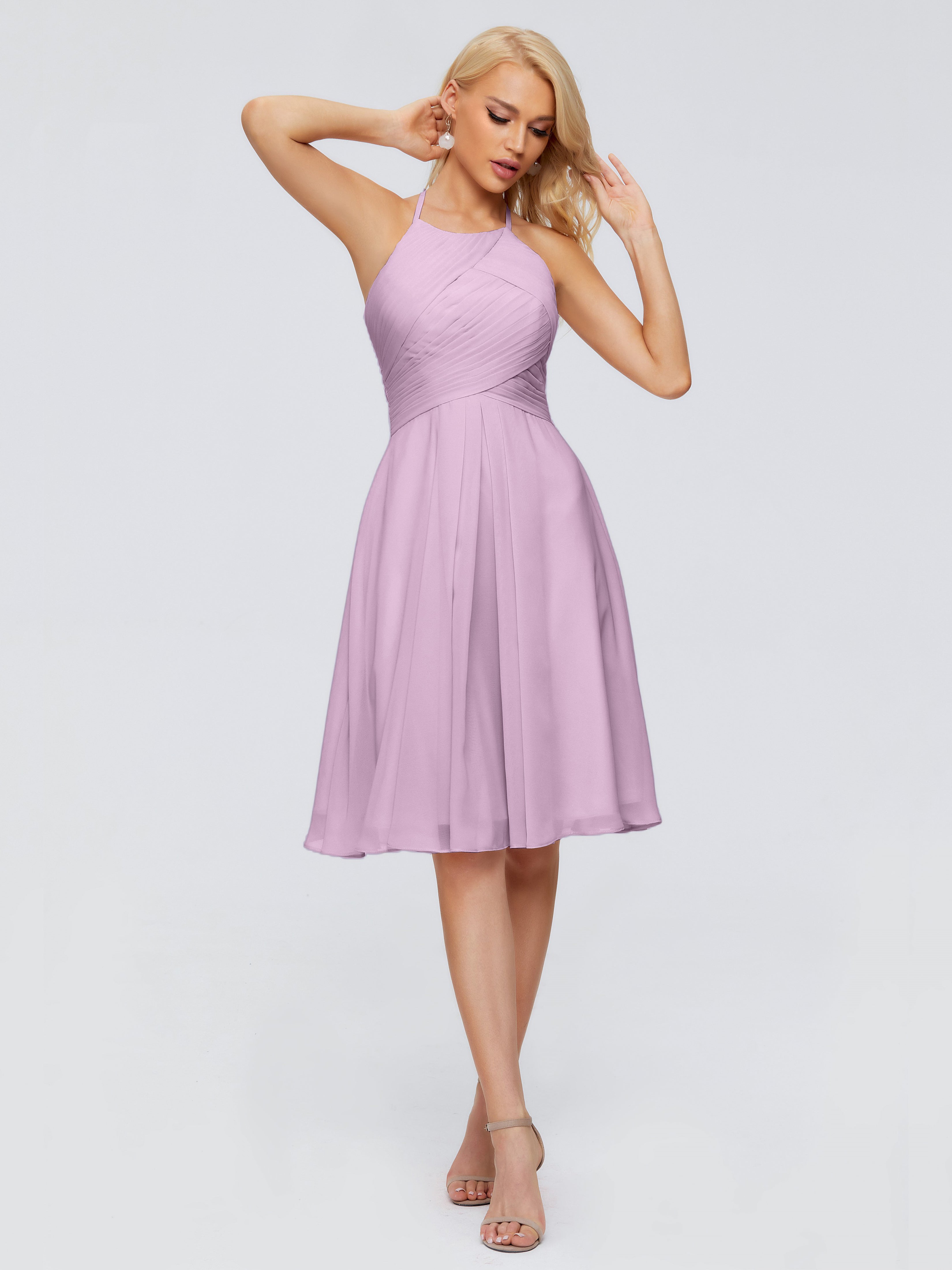 Robes De Demoiselle D'Honneur Glycine Licou Longueur Genou Robes Demoiselle D'Honneur