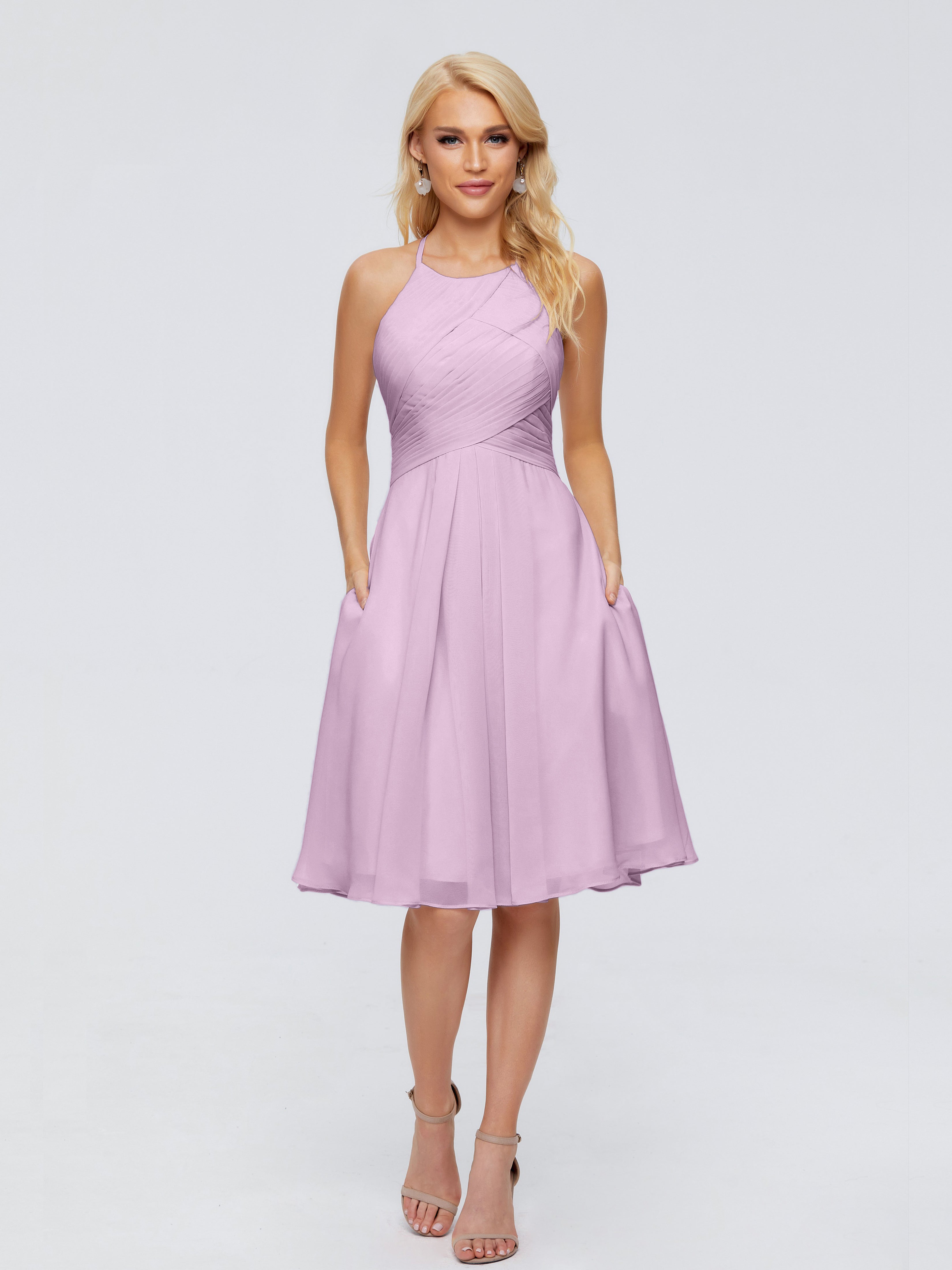 Robes De Demoiselle D'Honneur Glycine Licou Longueur Genou Robes Demoiselle D'Honneur