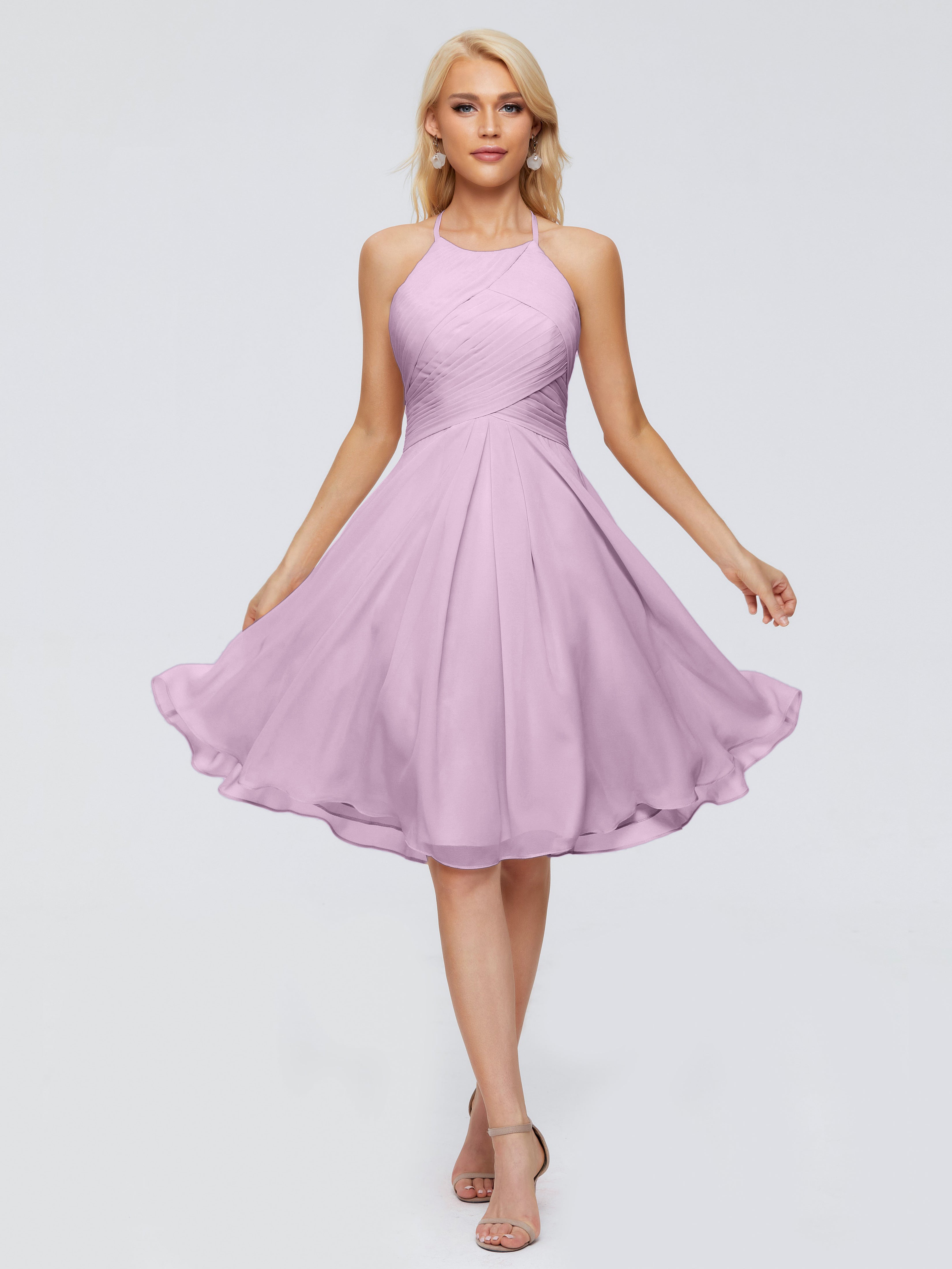 Robes De Demoiselle D'Honneur Glycine Licou Longueur Genou Robes Demoiselle D'Honneur