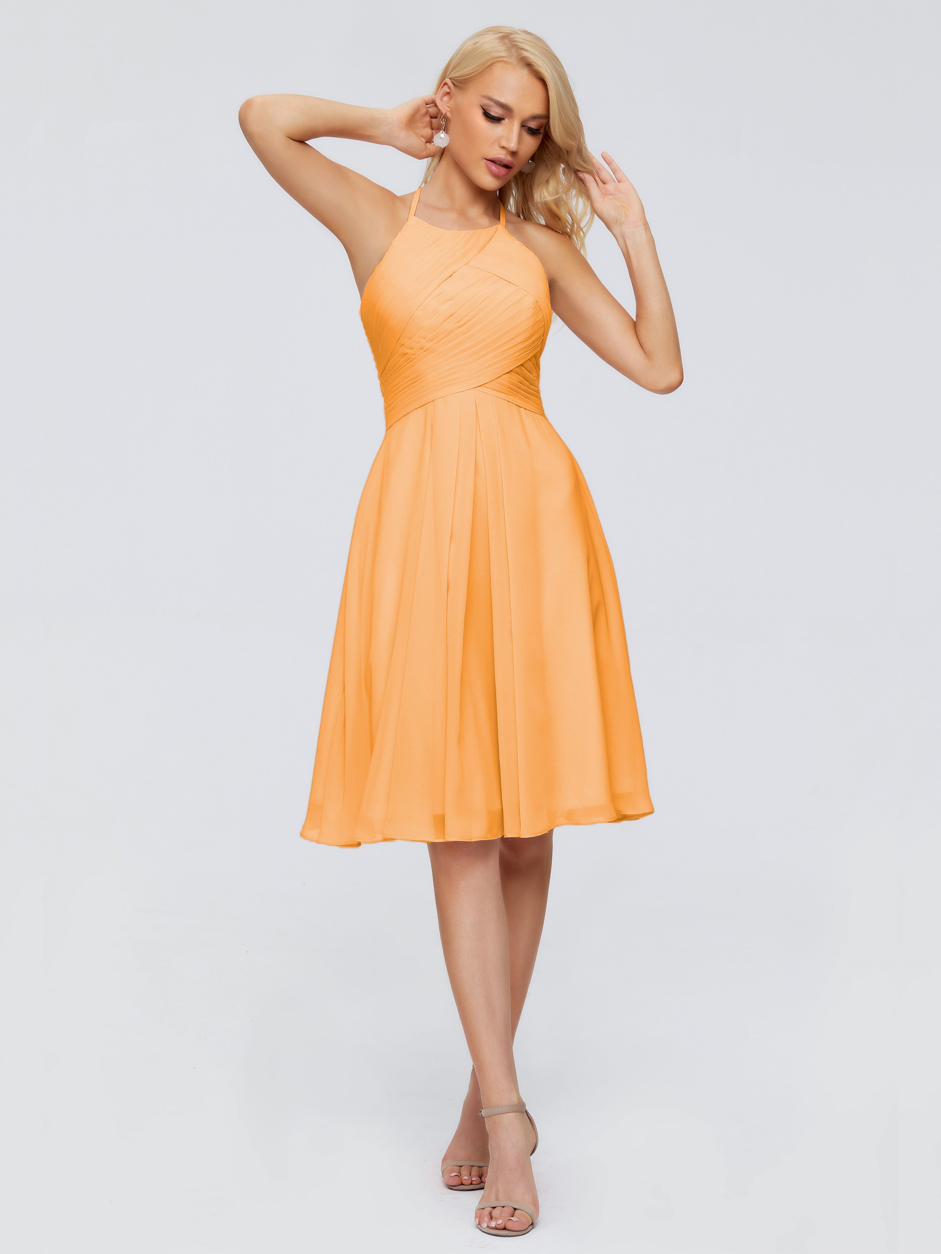 Robes De Demoiselle D'Honneur Mandarine Licou Longueur Genou Robes Demoiselle D'Honneur