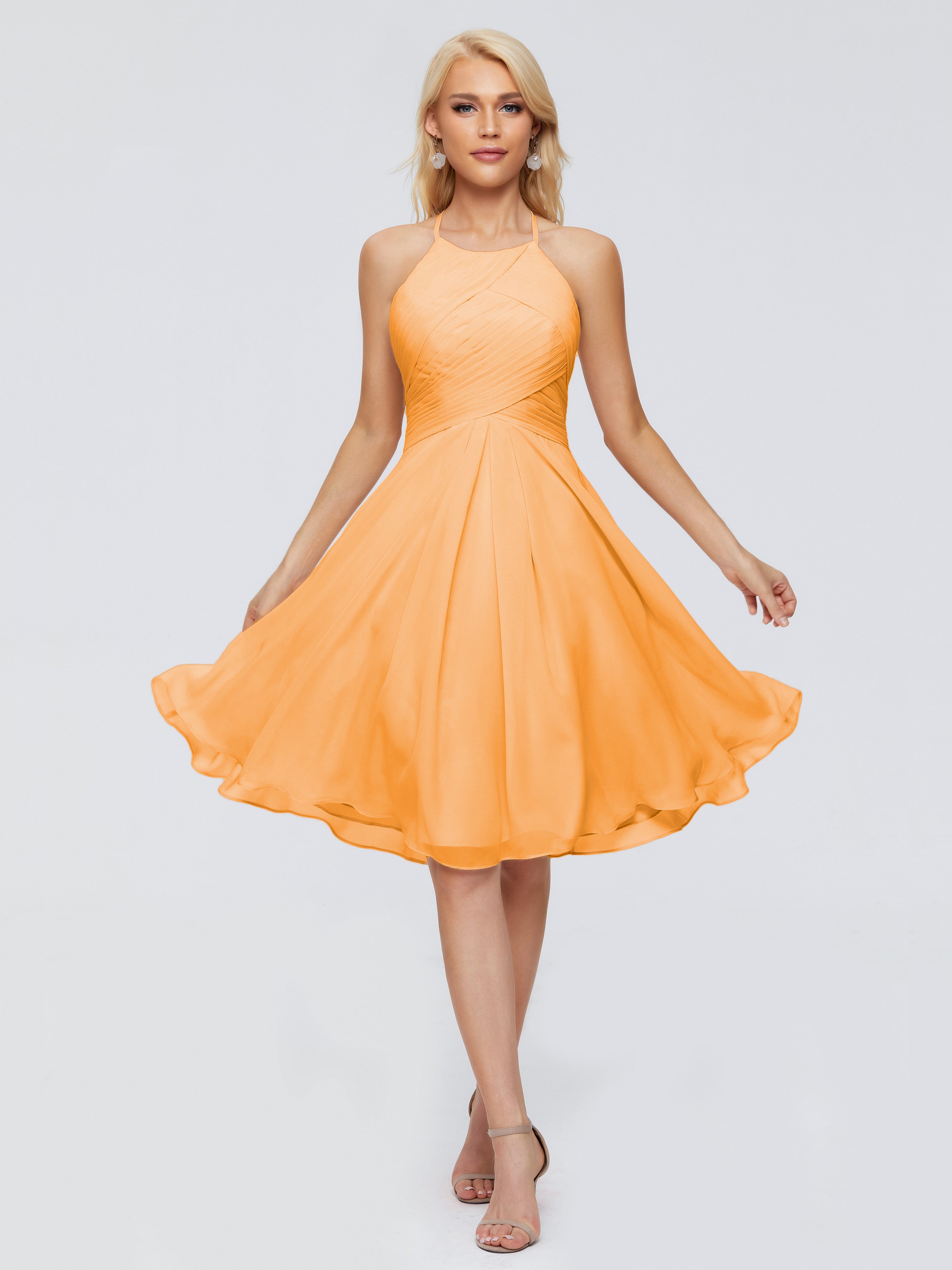 Robes De Demoiselle D'Honneur Mandarine Licou Longueur Genou Robes Demoiselle D'Honneur