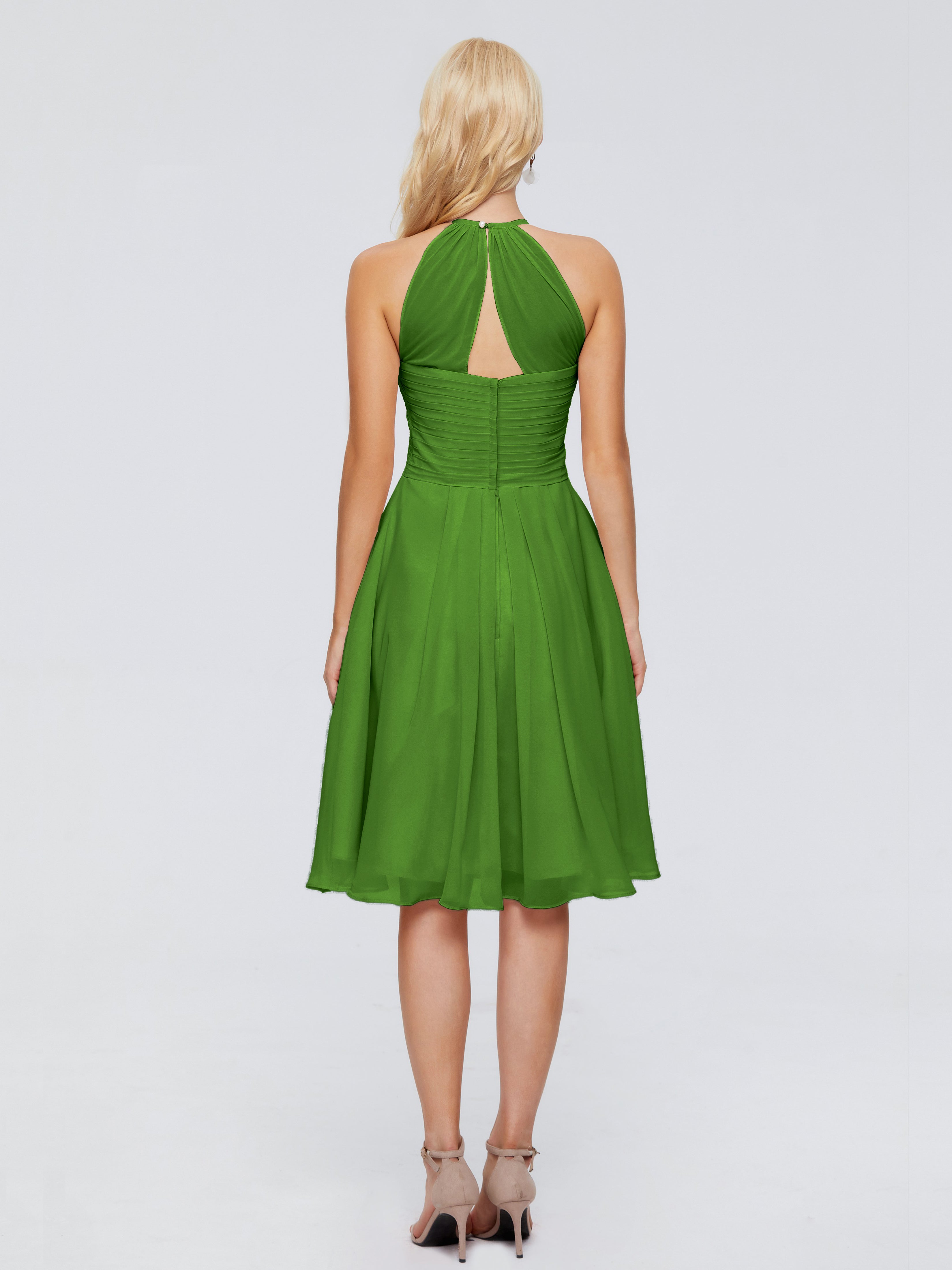 Robes De Demoiselle D'Honneur Vert Mousse Licou Longueur Genou Robes Demoiselle D'Honneur