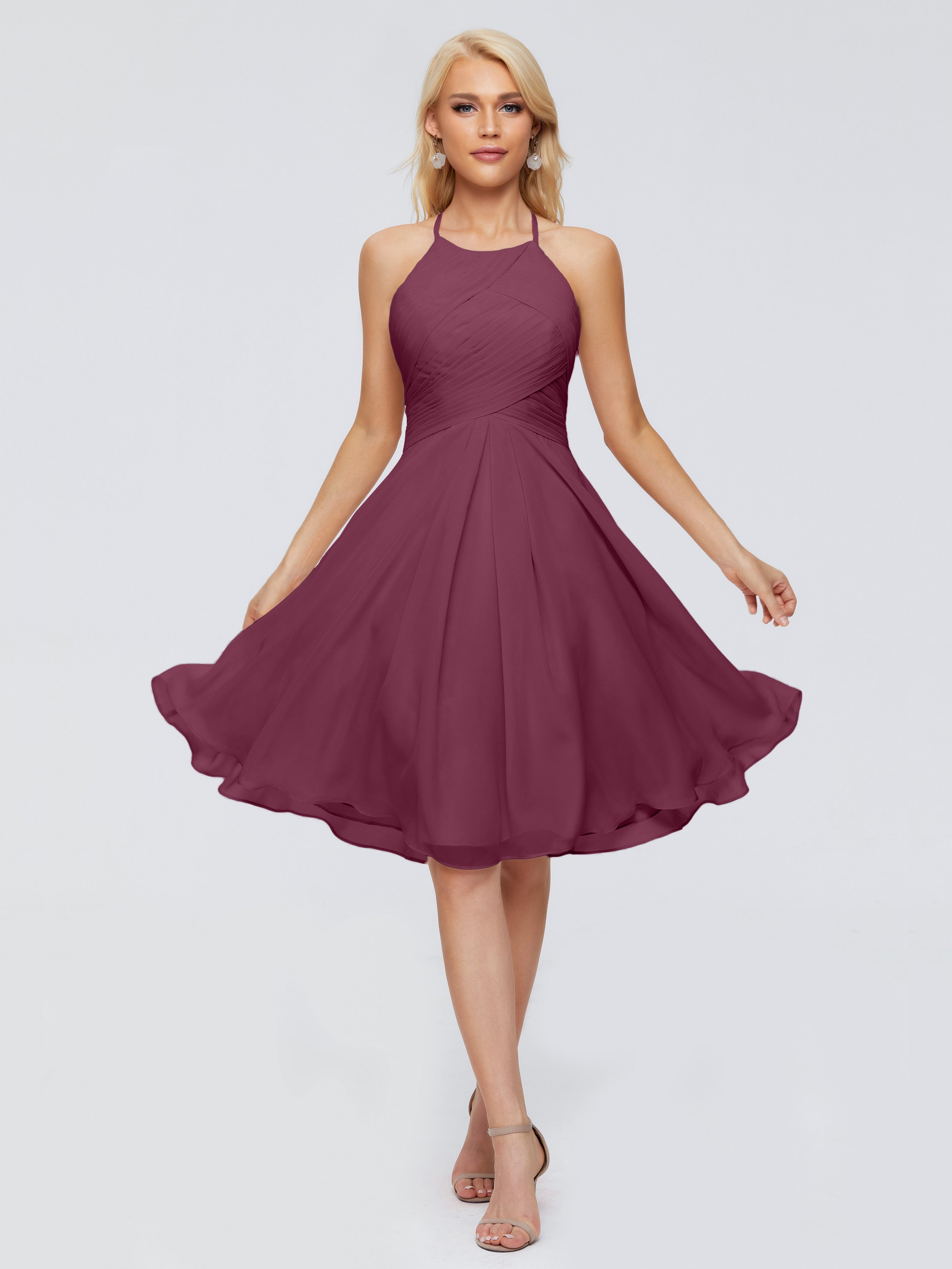Robes De Demoiselle D'Honneur Mûre Licou Longueur Genou Robes Demoiselle D'Honneur