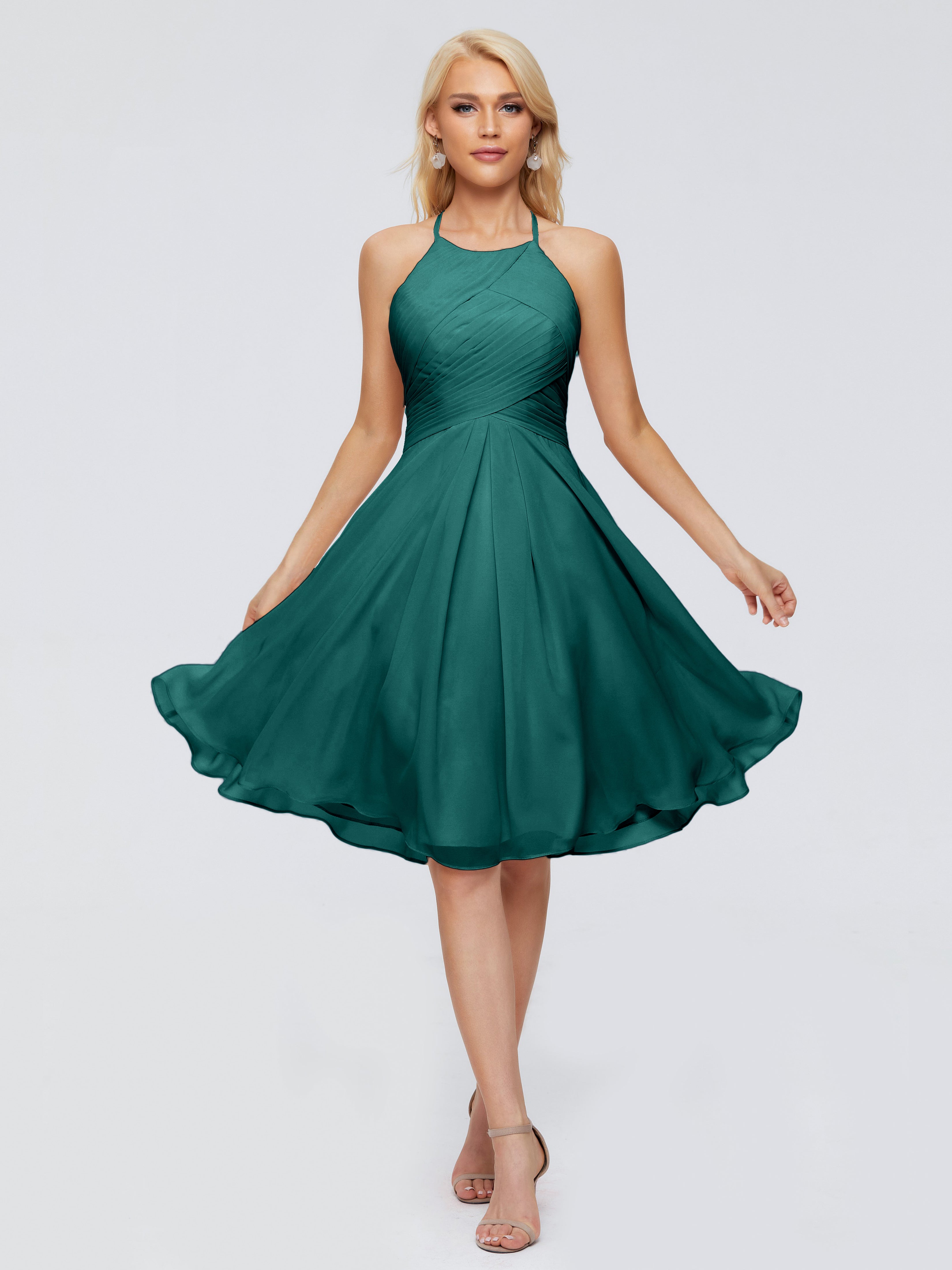 Robe De Demoiselle D'Honneur De Paon Au Sol Licou Longueur Genou Robes Demoiselle D'Honneur