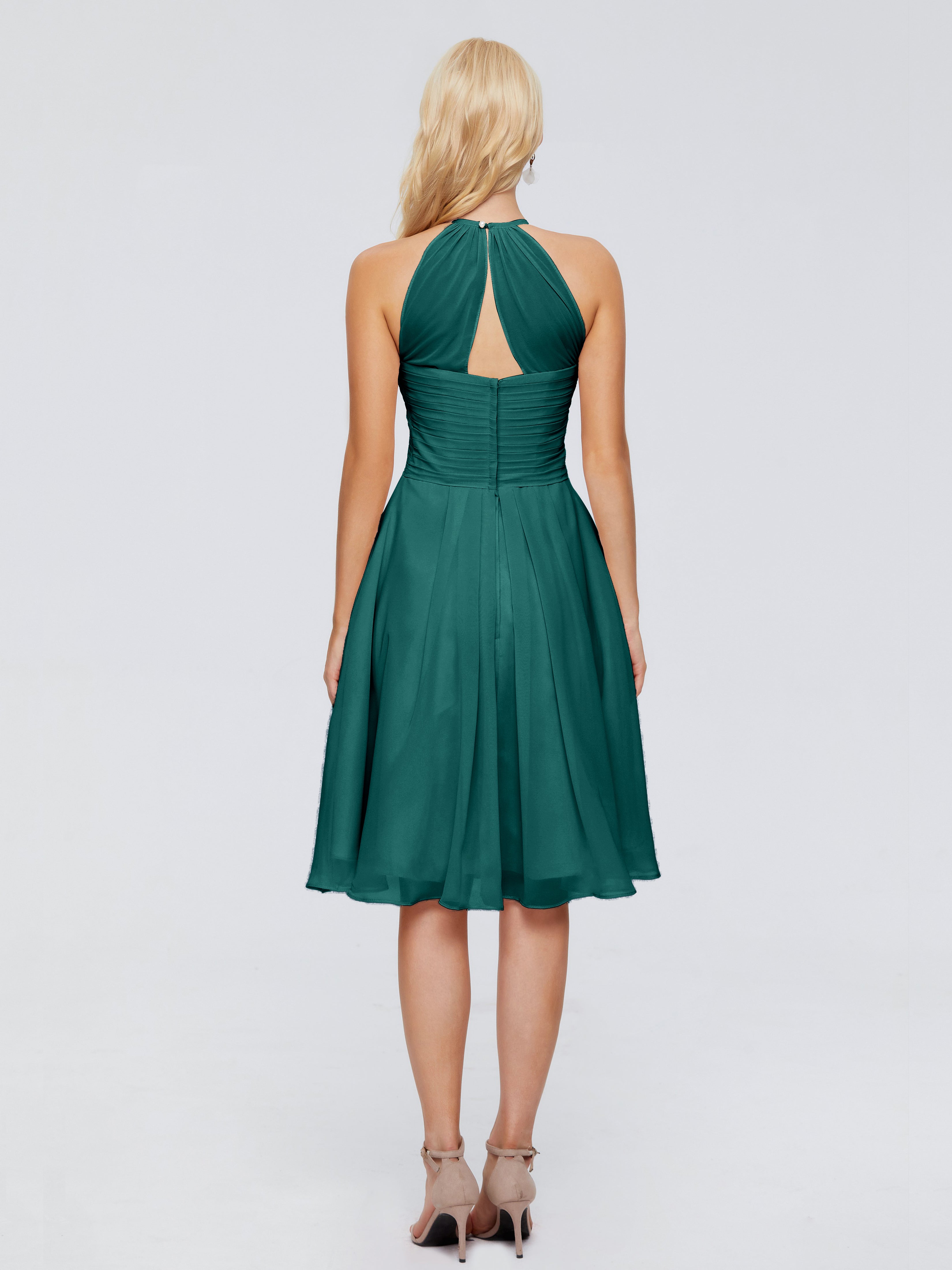 Robe De Demoiselle D'Honneur De Paon Au Sol Licou Longueur Genou Robes Demoiselle D'Honneur