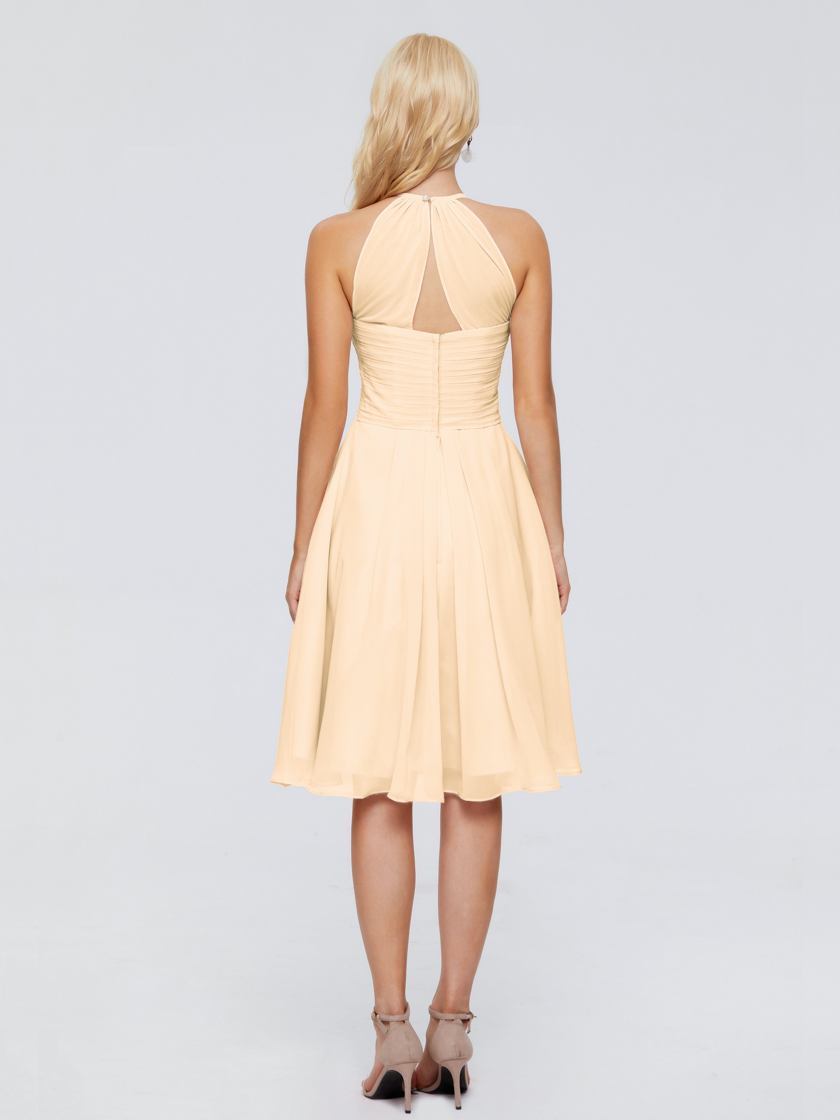 Robe Demoiselle D Honneur Pêche Licou Longueur Genou Robes Demoiselle D'Honneur