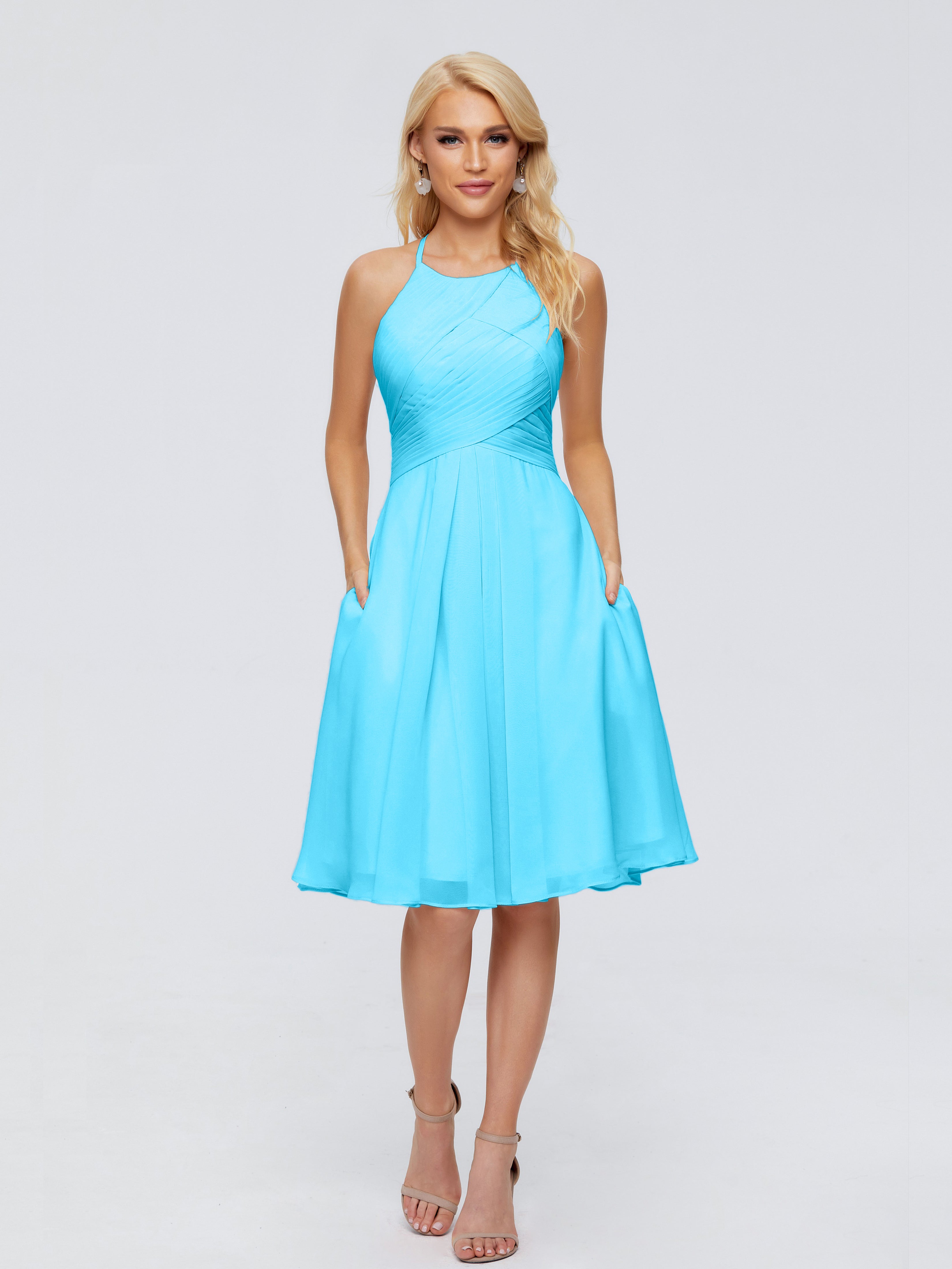 Robe De Demoiselle D'Honneur En Piscine Licou Longueur Genou Robes Demoiselle D'Honneur