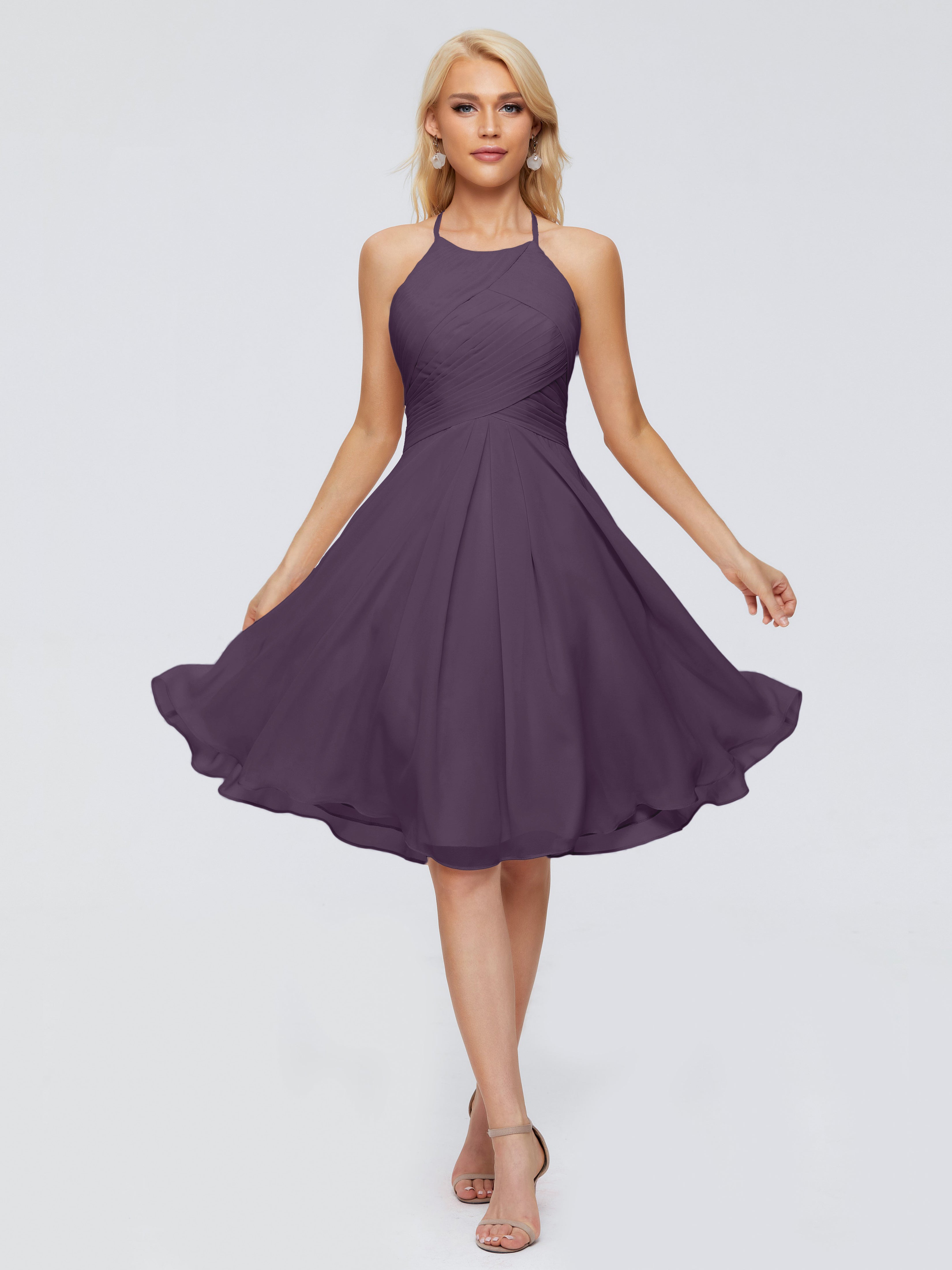 Robe De Demoiselle D'Honneur En Plum Licou Longueur Genou Robes Demoiselle D'Honneur