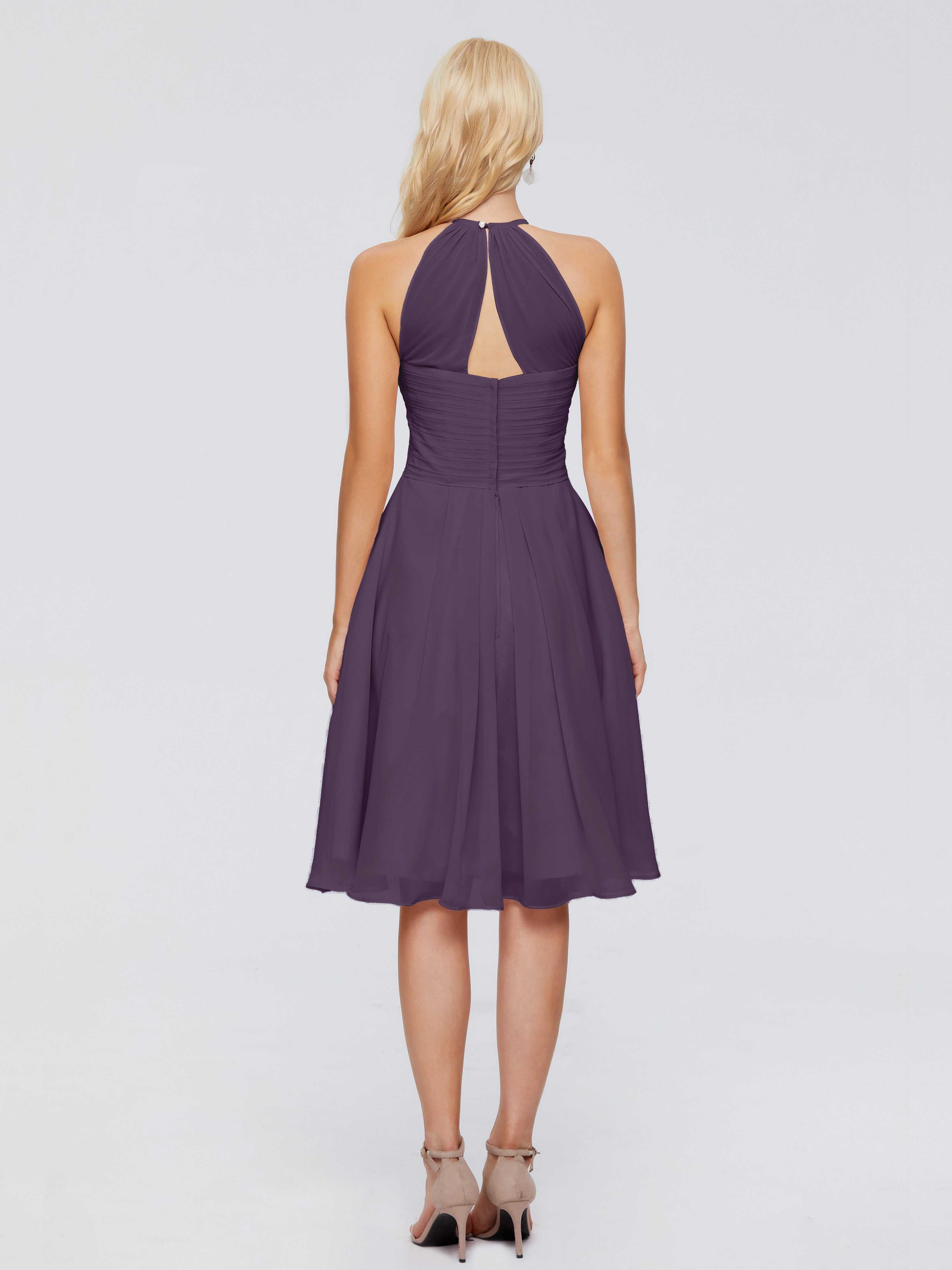 Robe De Demoiselle D'Honneur En Plum Licou Longueur Genou Robes Demoiselle D'Honneur