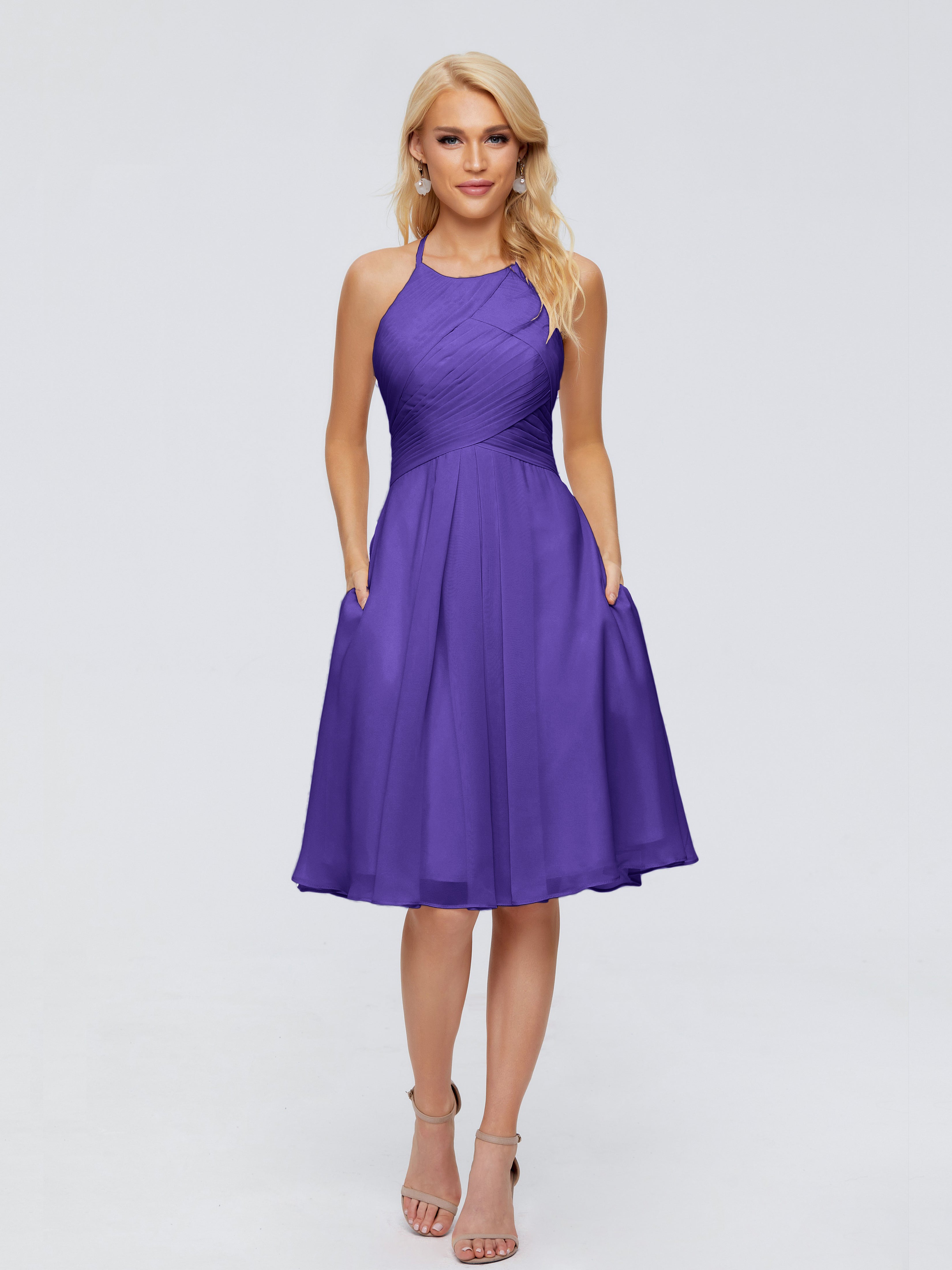 Robes De Demoiselle D'Honneur En Régence Licou Longueur Genou Robes Demoiselle D'Honneur
