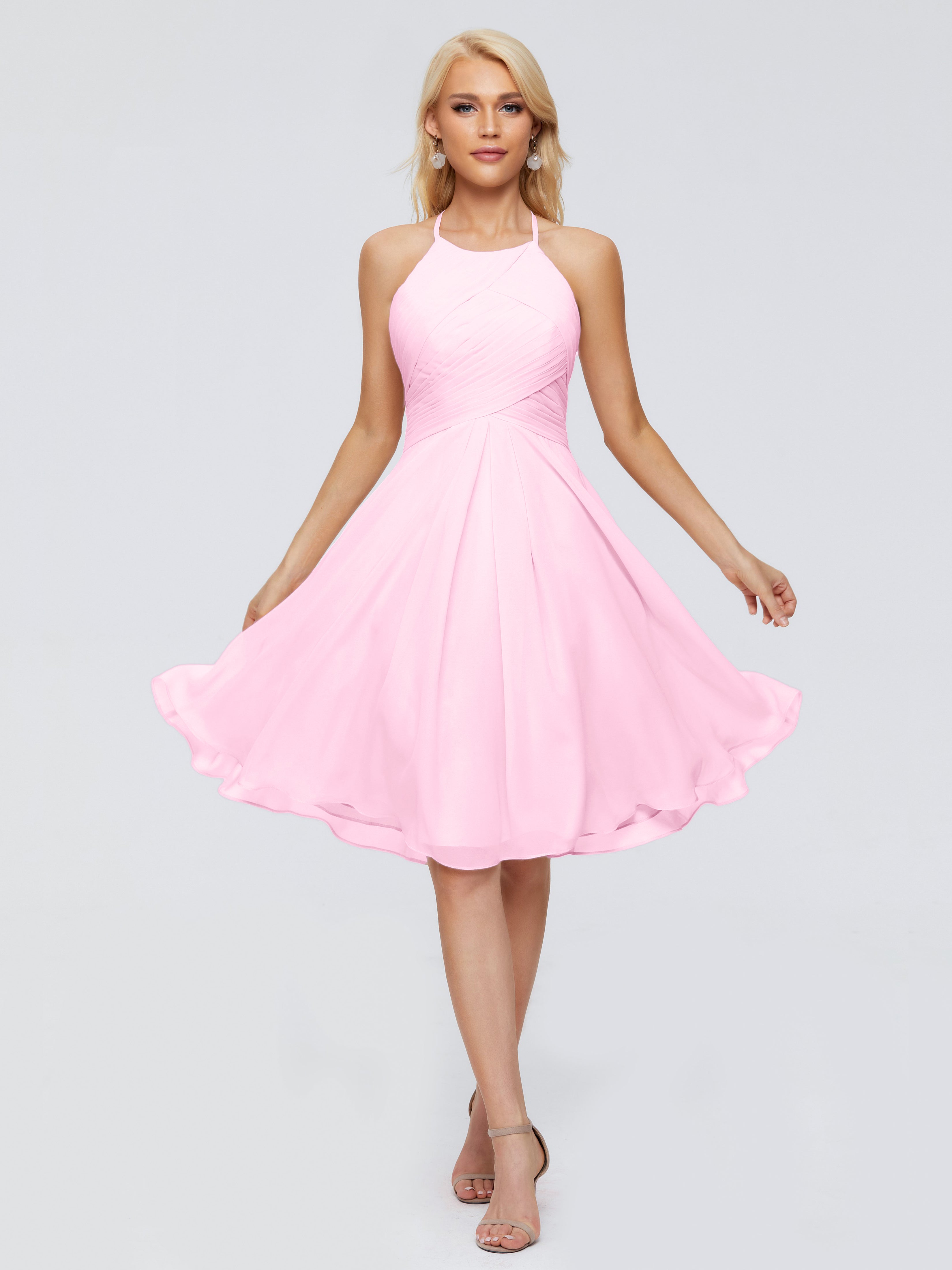 Robes De Demoiselle D'Honneur Rose Bonbon Licou Longueur Genou Robes Demoiselle D'Honneur