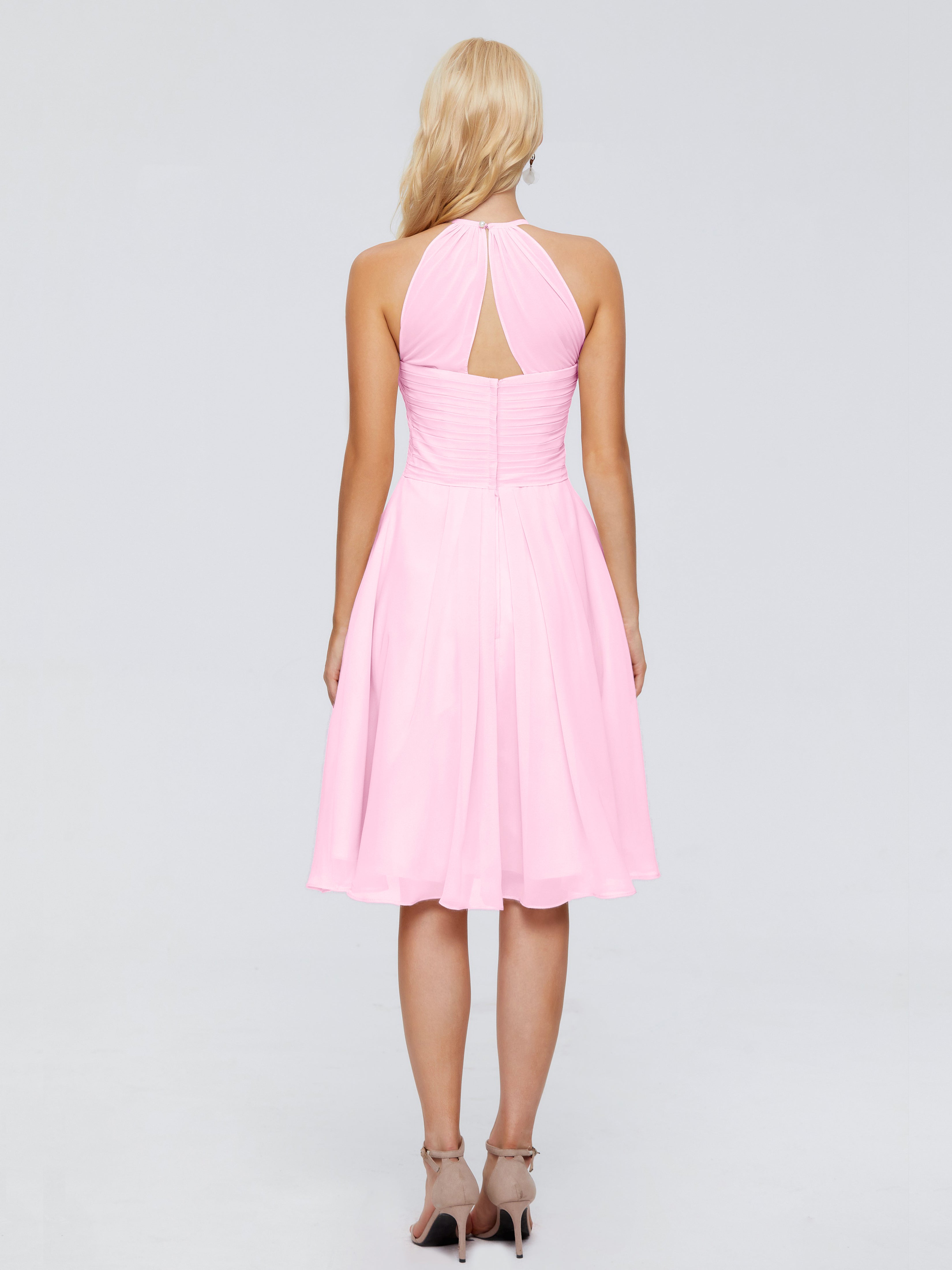 Robes De Demoiselle D'Honneur Rose Bonbon Licou Longueur Genou Robes Demoiselle D'Honneur