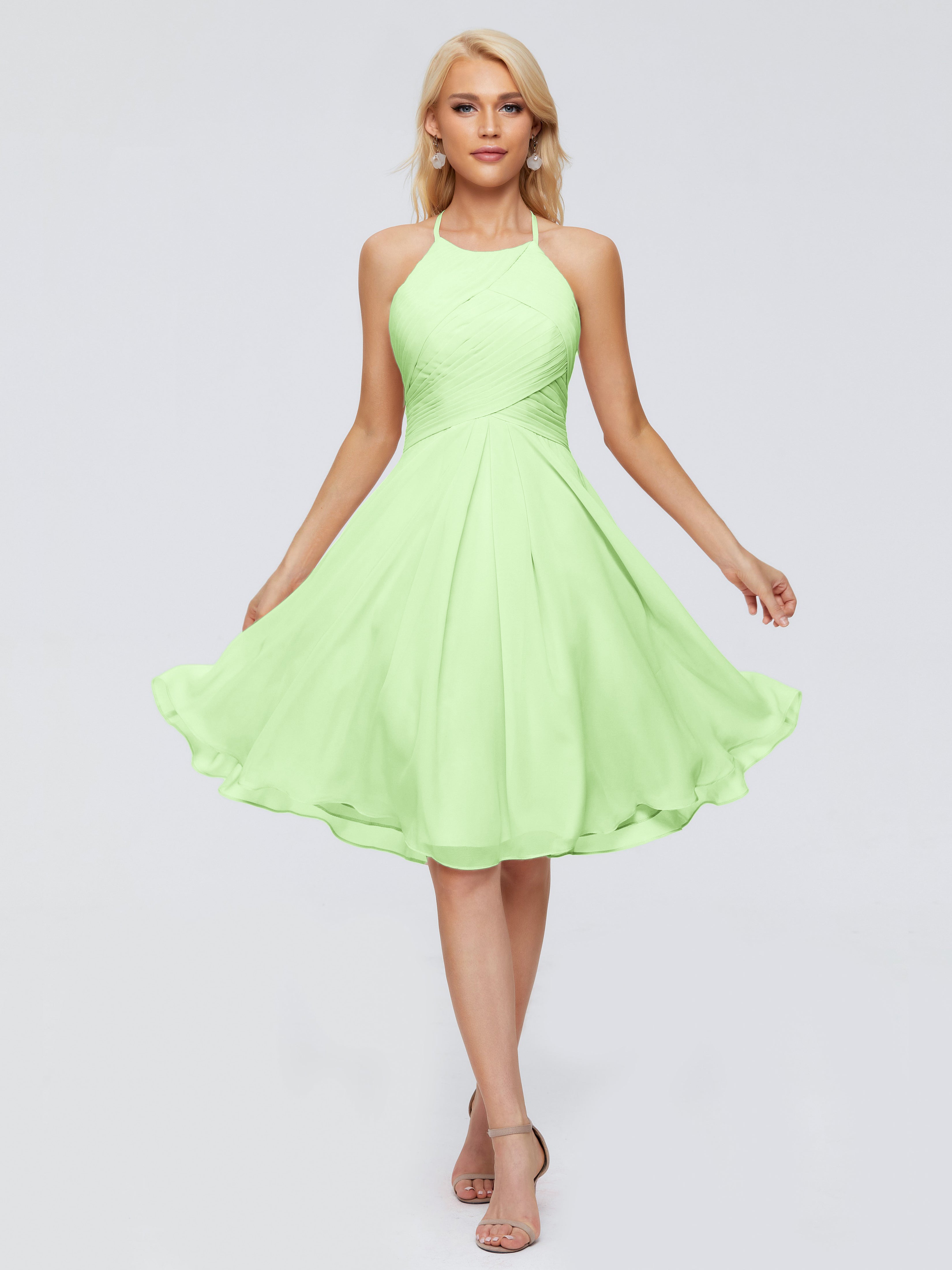 Demoiselle Robe Vert Sauge Licou Longueur Genou Robes Demoiselle D'Honneur