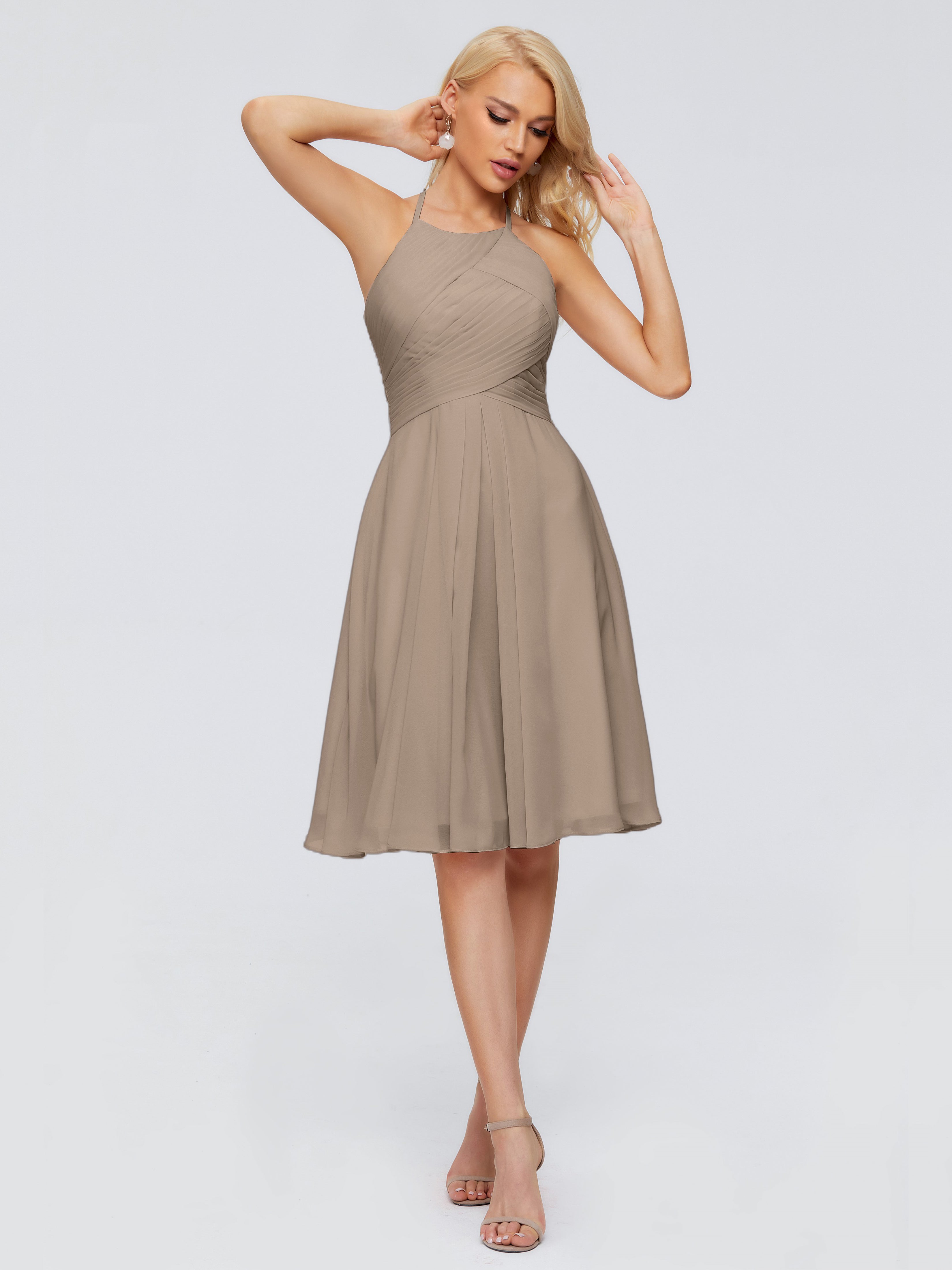 Robe Taupe Demoiselle D Honneur Licou Longueur Genou Robes Demoiselle D'Honneur